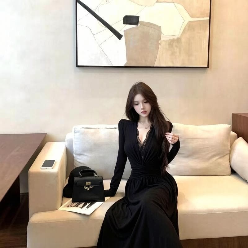 instahot 순수한 욕망 깊은 v 품격 데이트 화이트 여성 드레스 2026 봄 새로운 연회 레이스 드레스 상세 이미지 7