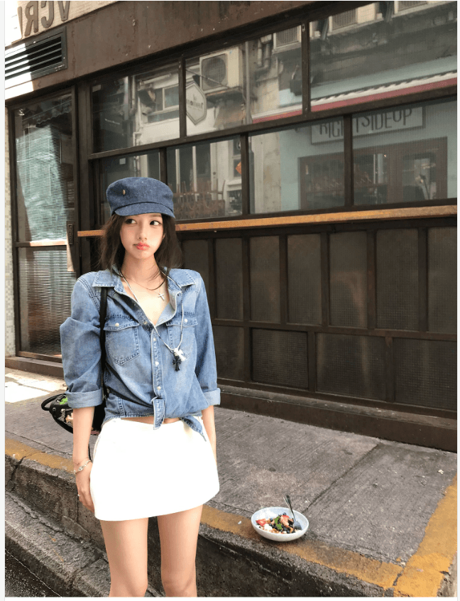 수정 에디션 2026 조기 가을철 실크 레트로 데님 맨위 여성 여름 단 닝 프로필 모양 와 성별 데님 셔츠 이미지 4