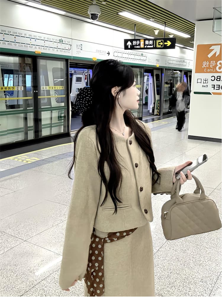 2026 새로운 천 골드 작은 샤넬 스타일 정장 여성 드레스 가을 작은 키 한 부서 착용 가져 가라. 에이즈 환자 세트 롱 스커트 상세 이미지 3