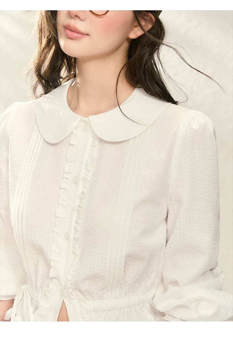 popwest 오리지널 톰 글 래 원인 블루 출퇴근 단색 여성 셔츠 몸매 가꾸기 베이비 칼라 중간 소매 셔츠 맨위 가을 상세 이미지 13