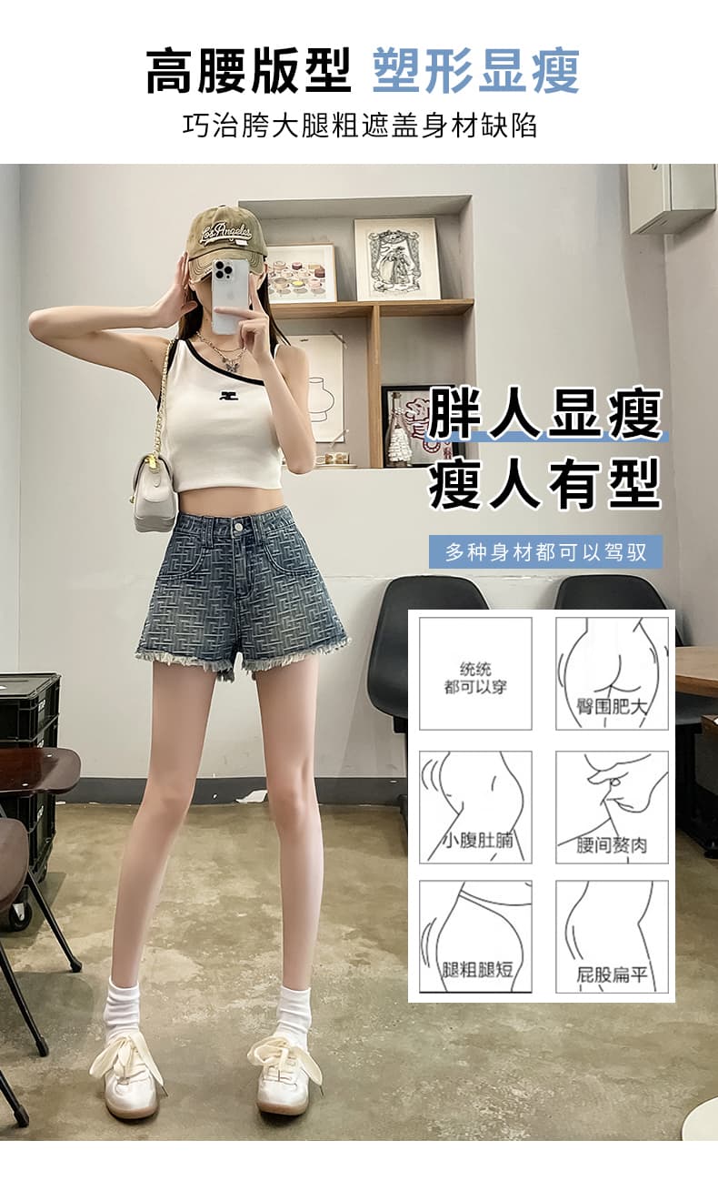 실사 레트로 자카드 데님 반바지 여성 여름 얇은 스타일 하이웨이스트 거친 가장자리 디자인 센스 한 마디 루즈핏 핫 바지 핫걸 상세 이미지 4