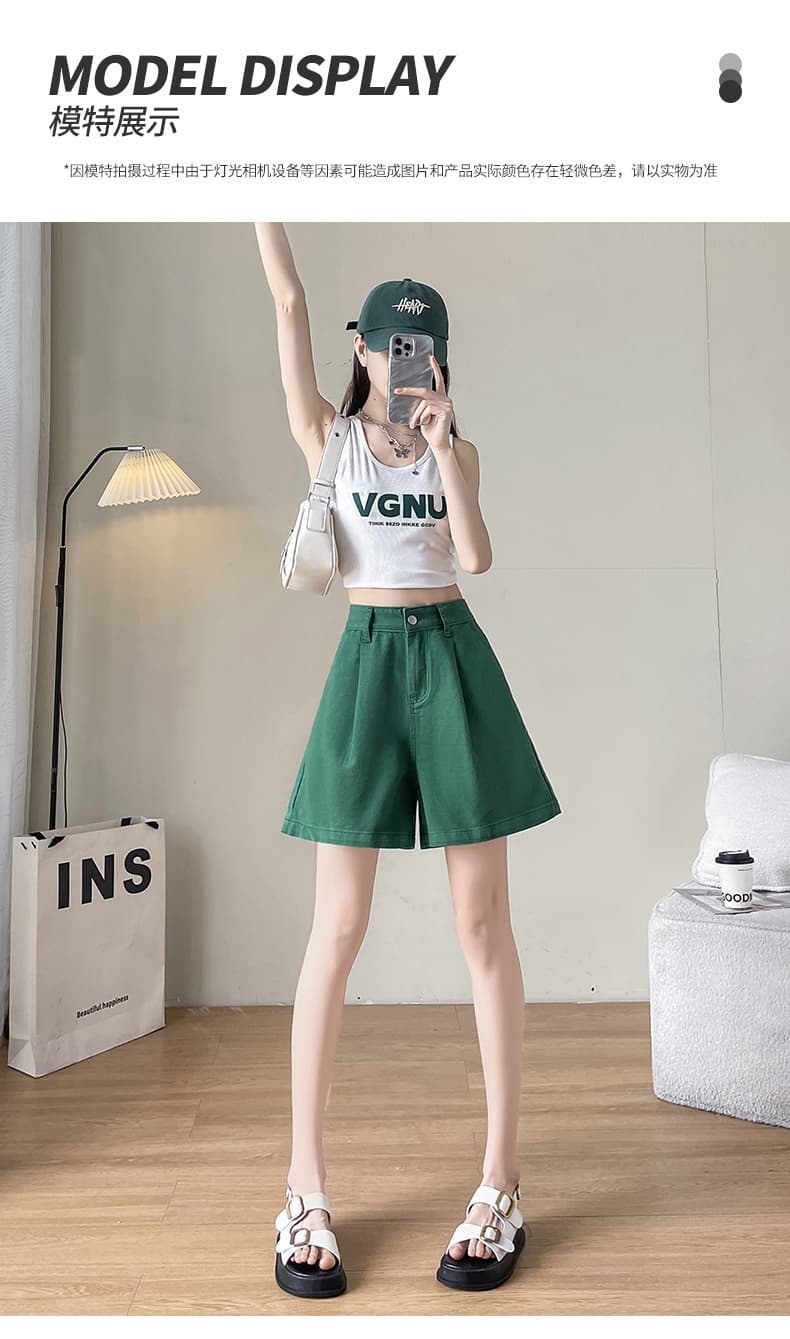 실사 녹색 데님 반바지 여성 여름 새로운 루즈핏 슬림해 보이는 세련된 작은 키 한 마디 루즈핏 와이드 레그 팬츠 상세 이미지 9