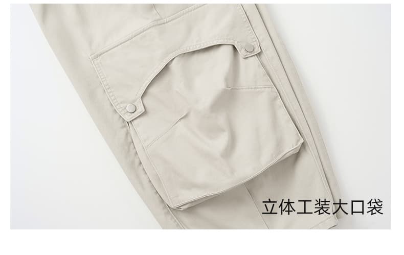 실사 베이지 색 워크웨어 바람 기타 주머니 와이드 레깅스 바지 2026 여름 얇은 스타일 배 모양 표지 넓적 다리 모통이 칼 바지 바지 상세 이미지 13