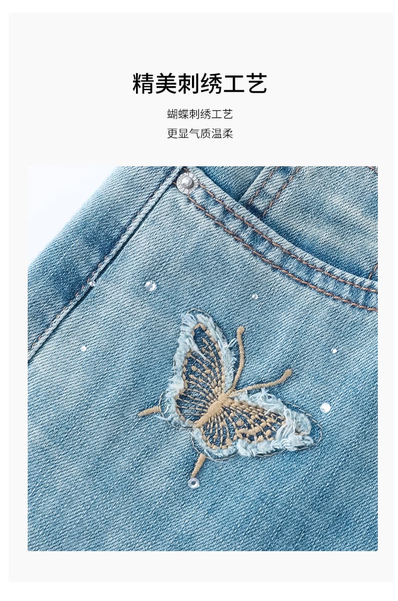 실사 얇은 스타일 핫픽스 자수 찢어진 부분 스트레이트 청바지 여성 여름 루즈핏 슬림해 보이는 작은 키 넓은 다리 9부 바지 상세 이미지 9