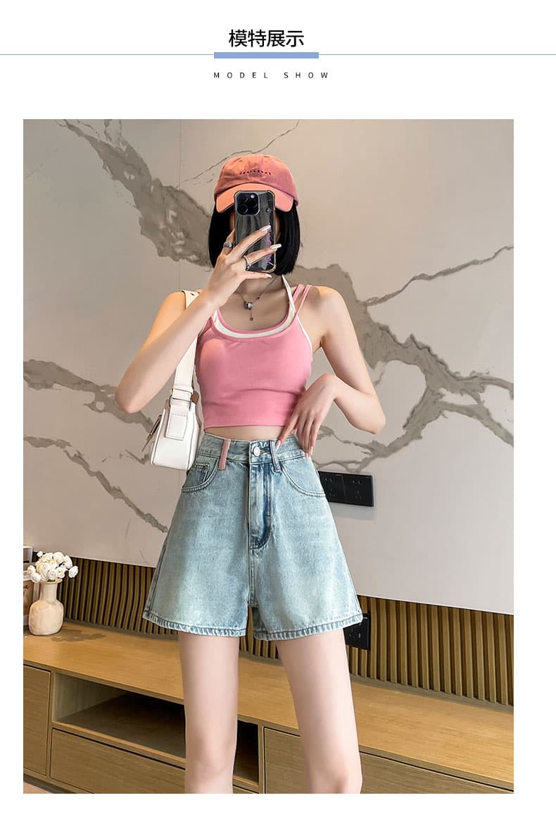 실사 하늘색 데님 반바지 여성 여름 얇은 스타일 2026 년 새로운 하이웨이스트 루즈핏 한 마디 넓은 다리 뜨거운 바지 상세 이미지 11