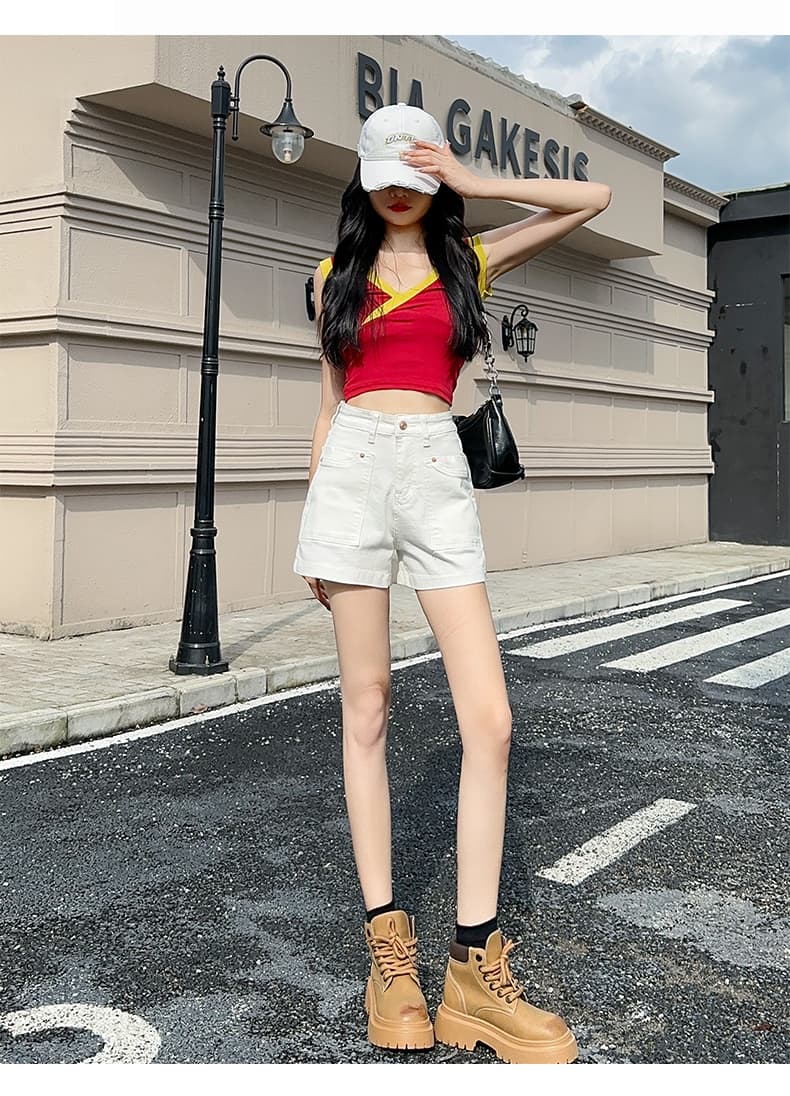실사 진한 파란색 데님 반바지 여성 여름 얇은 스타일 2026 년 새로운 하이웨이스트 슬림해 보이는 작은 키 넓은 다리 핫 바지 상세 이미지 18