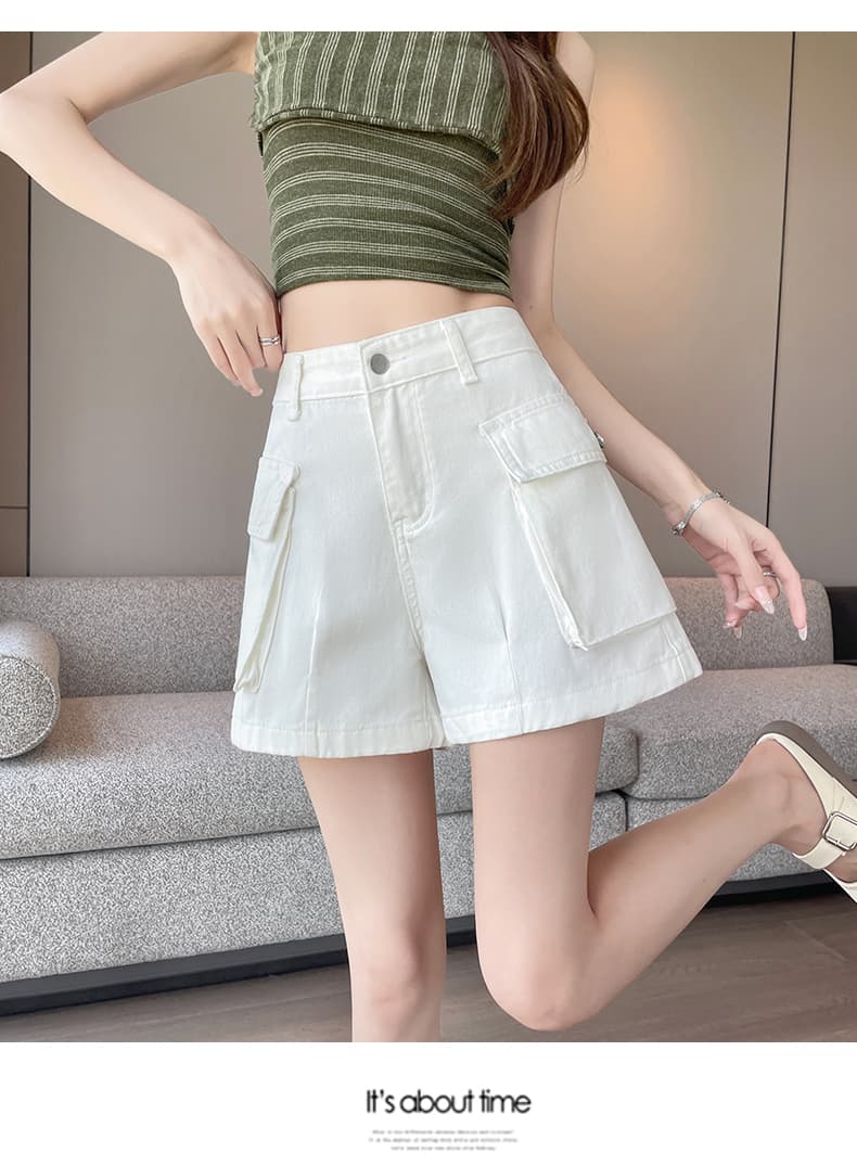 실사 아메리칸 쌀 화이트 워크웨어 데님 반바지 여성 2026 여름 얇은 스타일 한 마디 복부 수축 작은 키 달콤한 차가운 바람 바지 상세 이미지 9