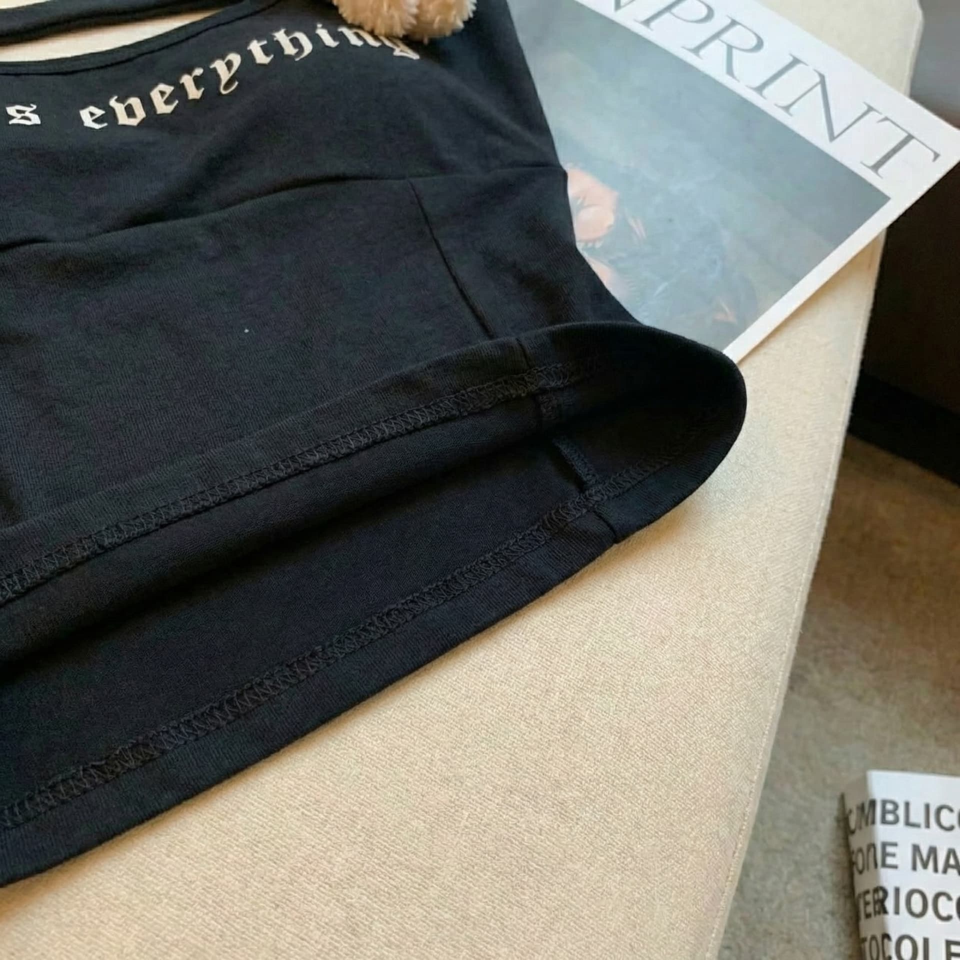 실사 달콤한 매운맛 바람 알파벳 프린트 작은 곰 장식품 있음 가슴 패드 슬립 짧은 조끼 상세 이미지 20