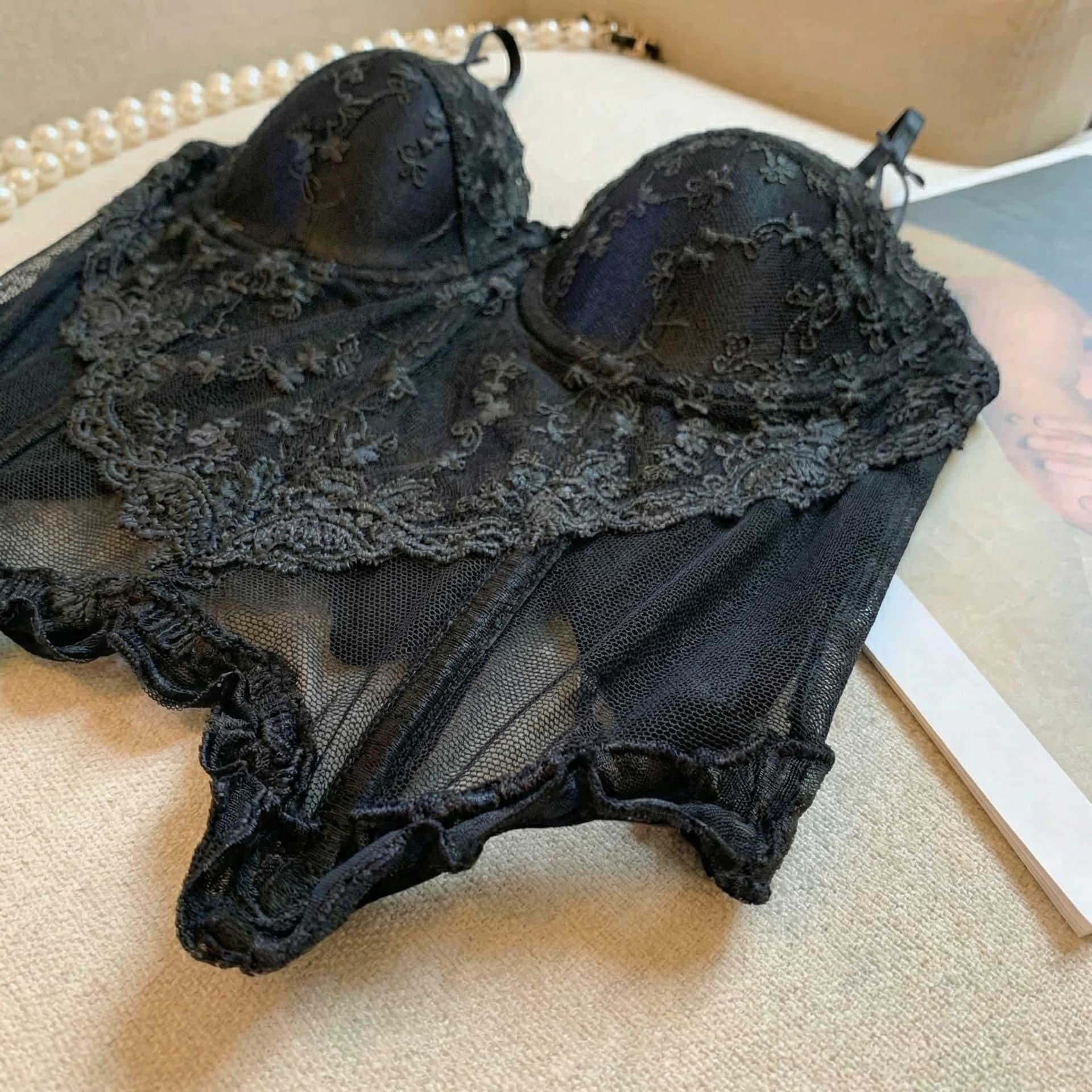 실사 레이스 조각 망사 슬립 여성 아름다움 뒤로 브래지어 하나 조끼 민소매 생선뼈 허리 수축 쇼트 스타일 맨위 상세 이미지 13