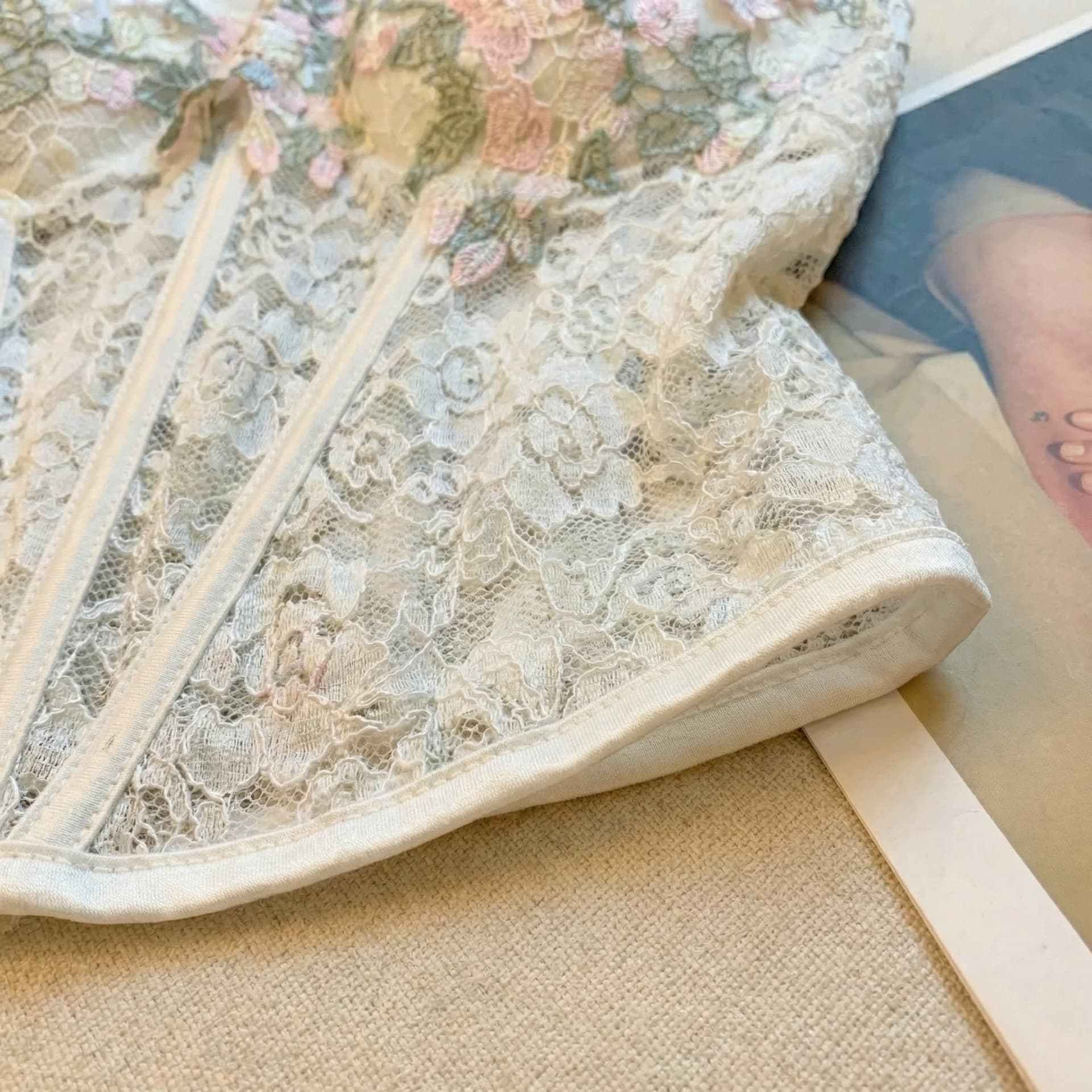 실사 프랑스식 순수한 욕망 바람 레이스 자카드 튜브탑 캐미솔 핫걸 허리 수축 슬림해 보이는 쇼트 스타일 맨위 상세 이미지 7