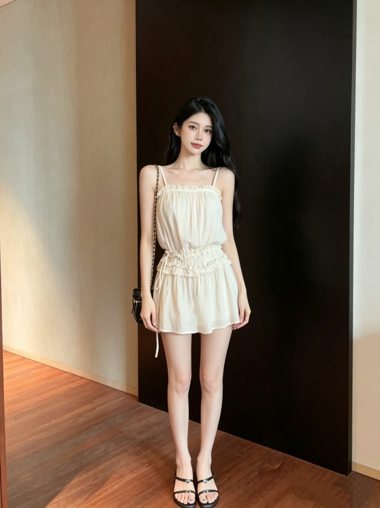 실사 titi 작은 자매 소녀 애정 드레스 여름 부드러운 달콤함 펌프 로프 쇼트 스타일 프릴 슬립 드레스 상세 이미지 6