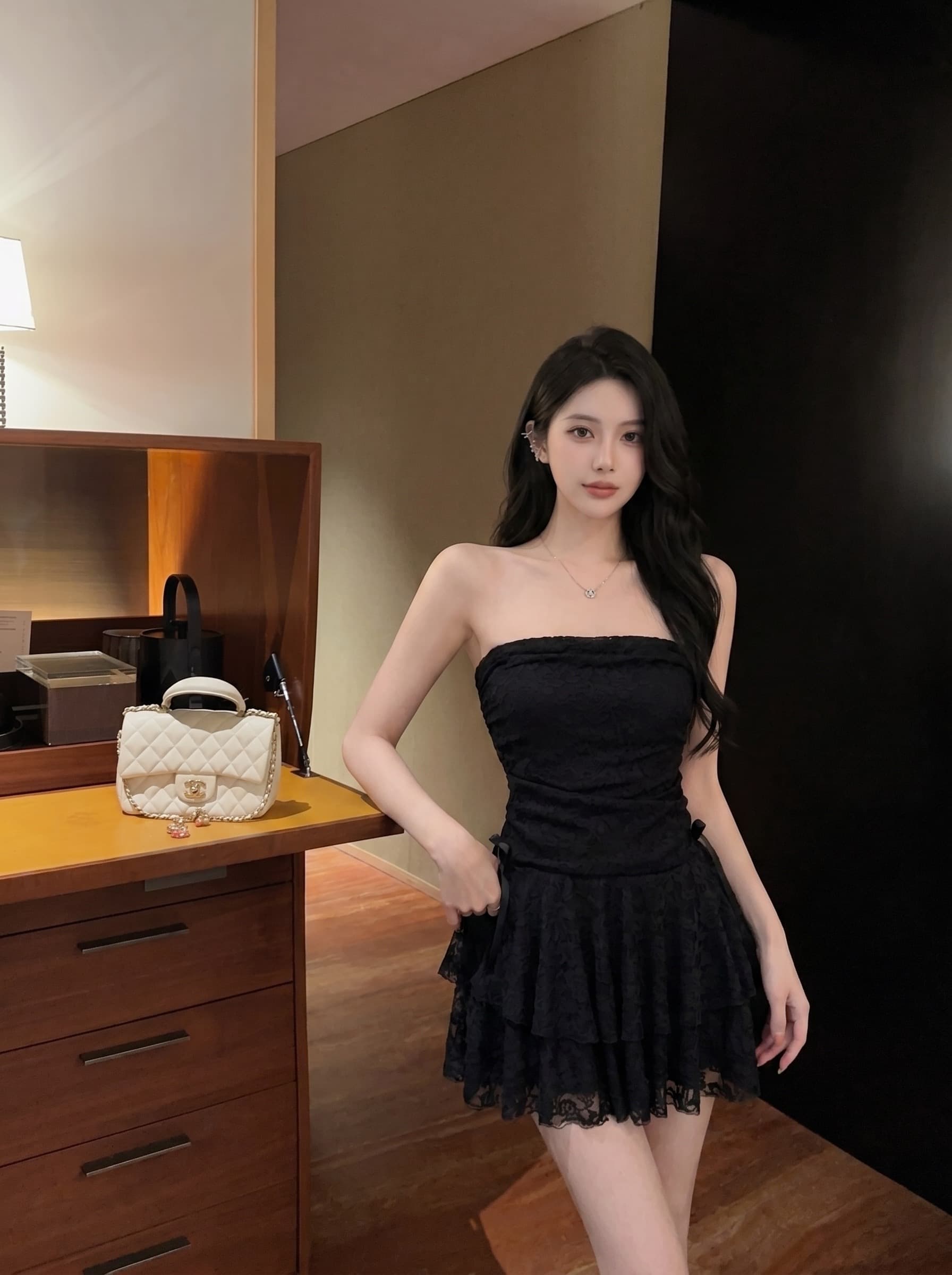 실사 프랑스식 순수한 욕망 허리 수축 자카드 튜브탑 치마 작은 대중 바람 디자인 센스 여름 단색 쇼트 스타일 드레스 이미지 2