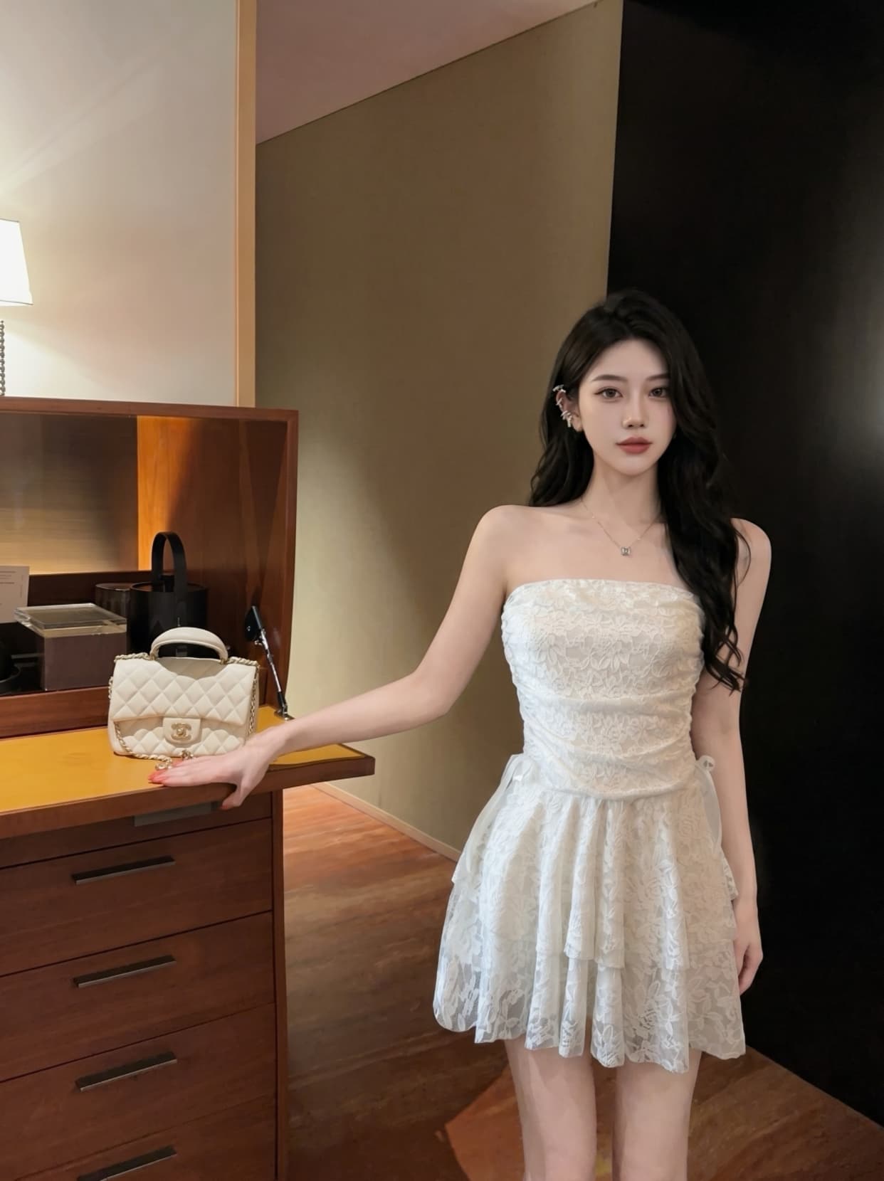 실사 프랑스식 순수한 욕망 허리 수축 자카드 튜브탑 치마 작은 대중 바람 디자인 센스 여름 단색 쇼트 스타일 드레스 상세 이미지 1