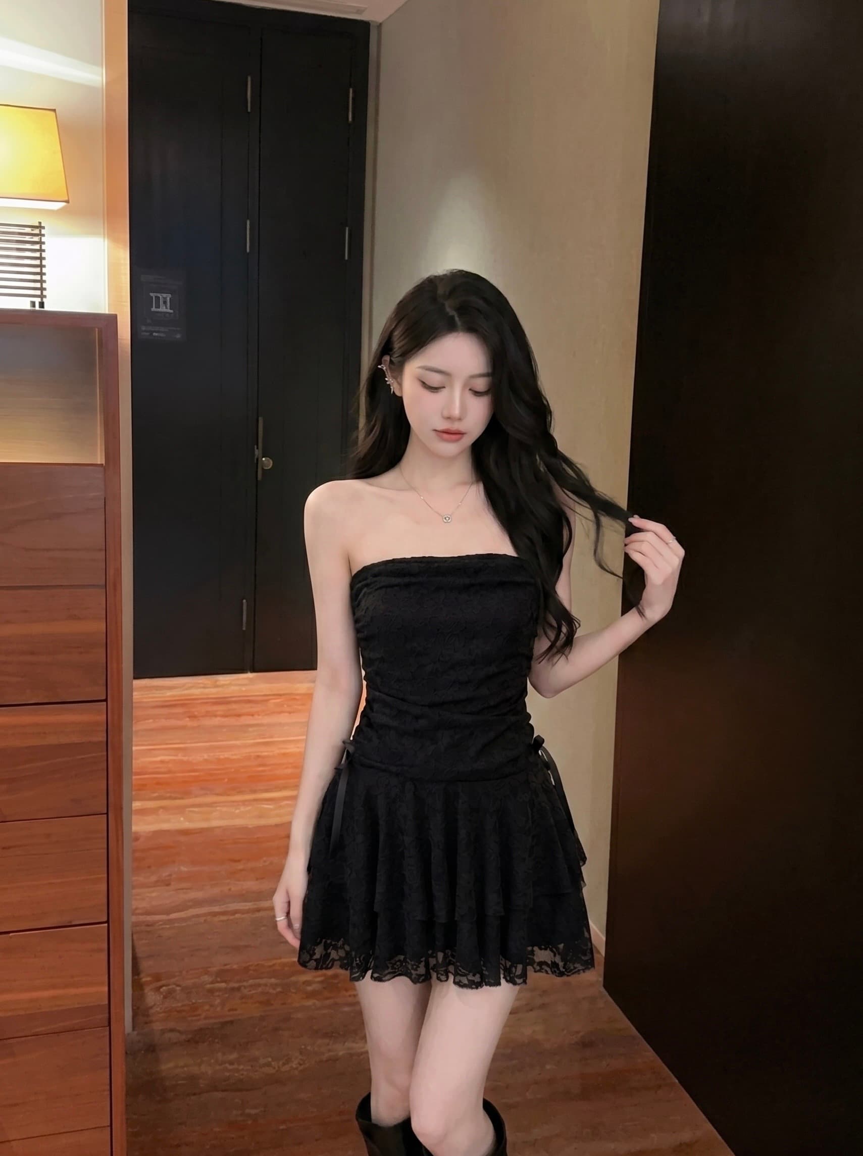실사 프랑스식 순수한 욕망 허리 수축 자카드 튜브탑 치마 작은 대중 바람 디자인 센스 여름 단색 쇼트 스타일 드레스 상세 이미지 10