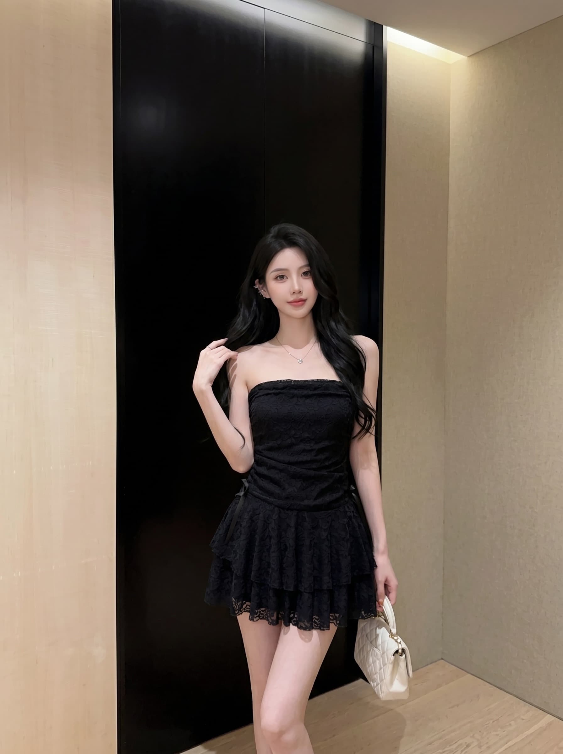 실사 프랑스식 순수한 욕망 허리 수축 자카드 튜브탑 치마 작은 대중 바람 디자인 센스 여름 단색 쇼트 스타일 드레스 상세 이미지 13