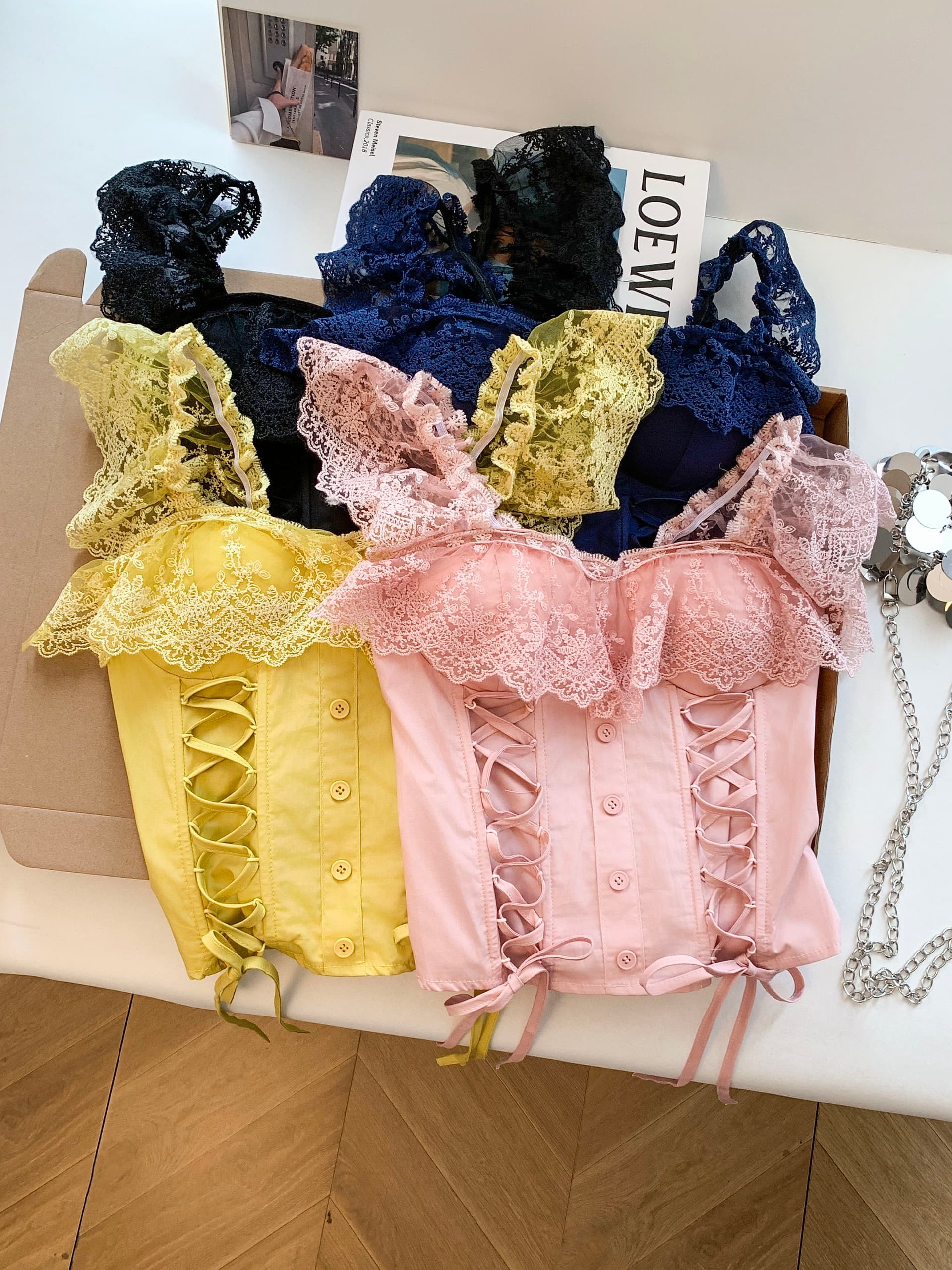 실사 레이스 조각 오프숄더 캐미솔 여름 순수한 욕망 섹시함 몸매 가꾸기 레이스업 쇼트 스타일 작은 맨위 이미지 2
