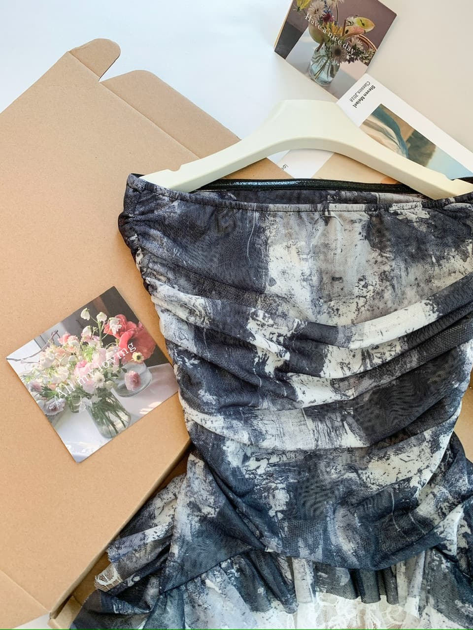 실사 홀치기 염색 프릴 리본 튜브탑 여성 여름 새로운 몸매 가꾸기 슬림해 보이는 불규칙 아름다움 뒤로 슬립 맨위 상세 이미지 17