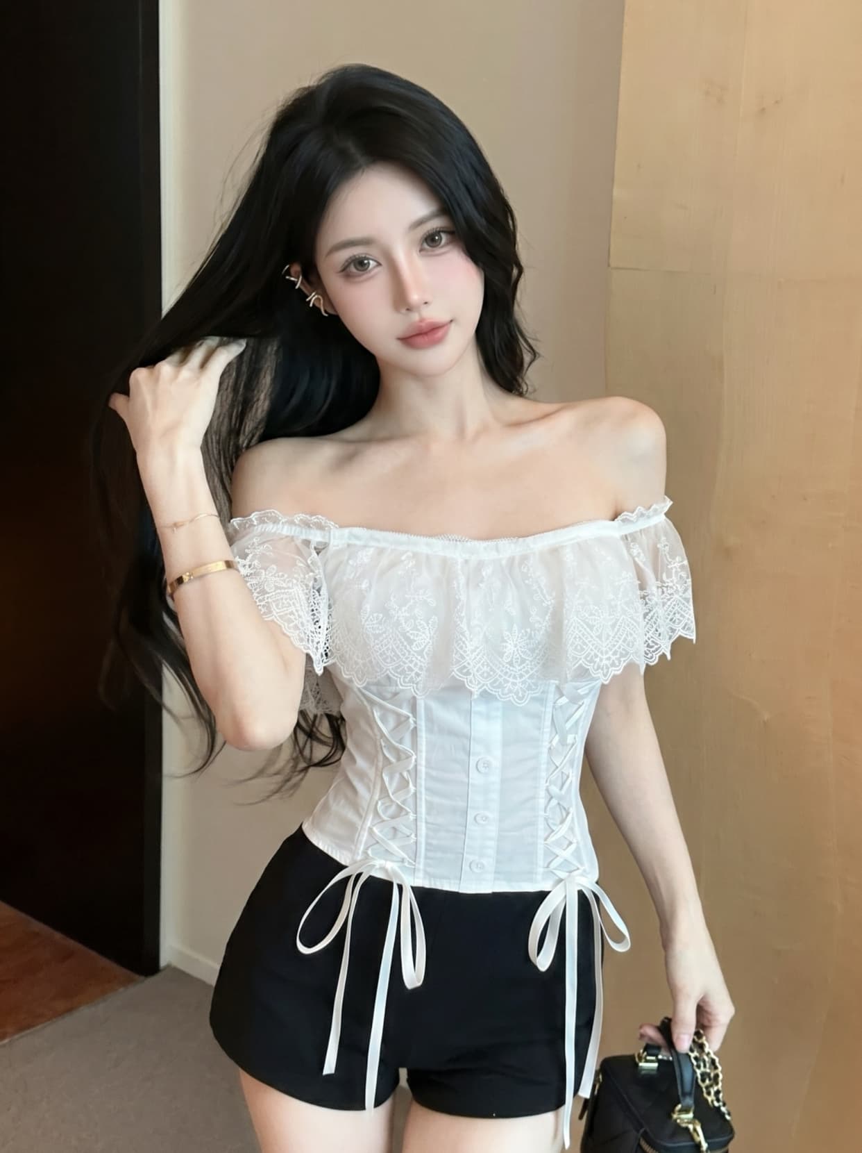 실사 레이스 조각 스트랩 허리 수축 생선뼈 코르셋 여성 여름 몸매 가꾸기 핫걸 벨트 가슴 패드 튜브탑 조끼 여성