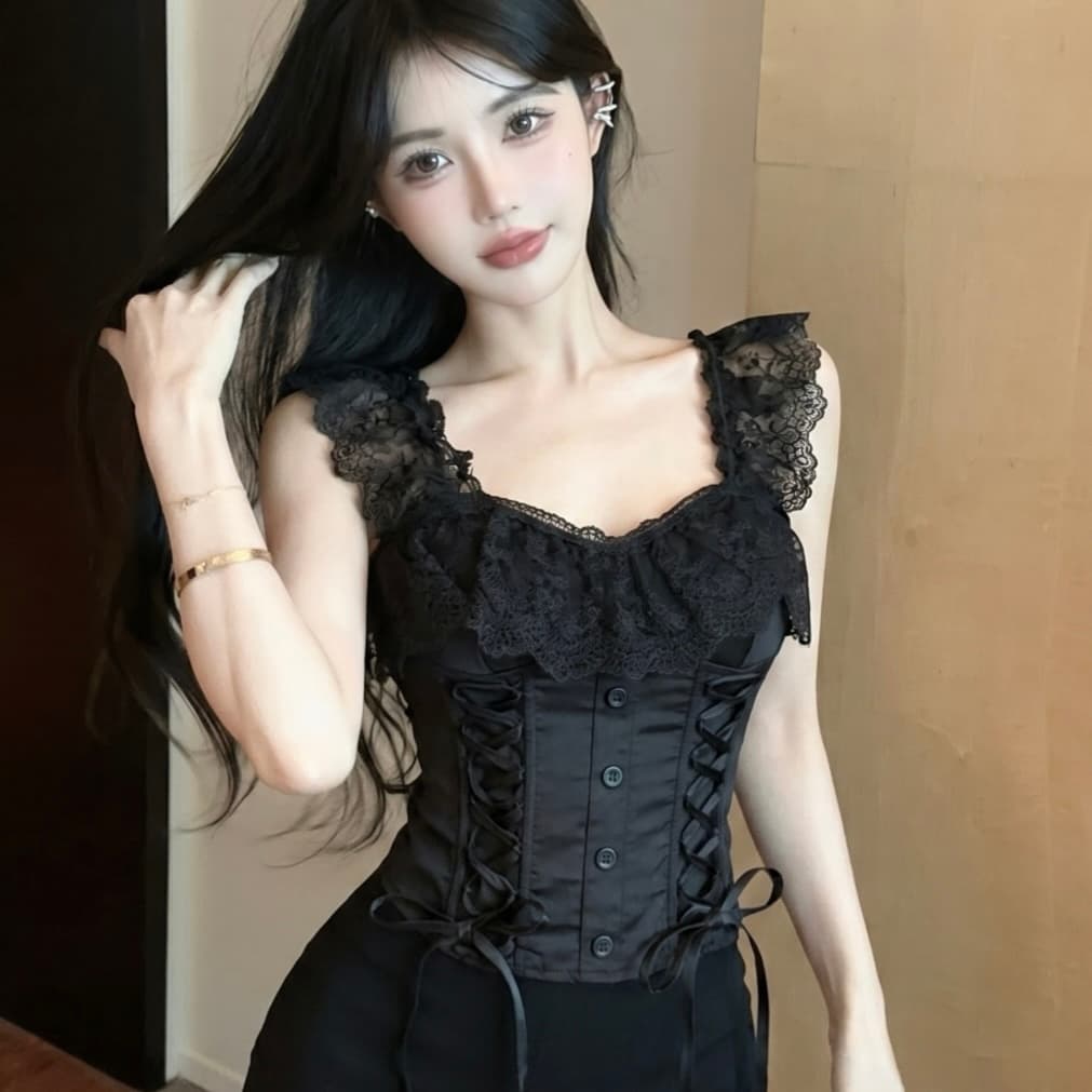 실사 레이스 조각 스트랩 허리 수축 생선뼈 코르셋 여성 여름 몸매 가꾸기 핫걸 벨트 가슴 패드 튜브탑 조끼 여성 이미지 5