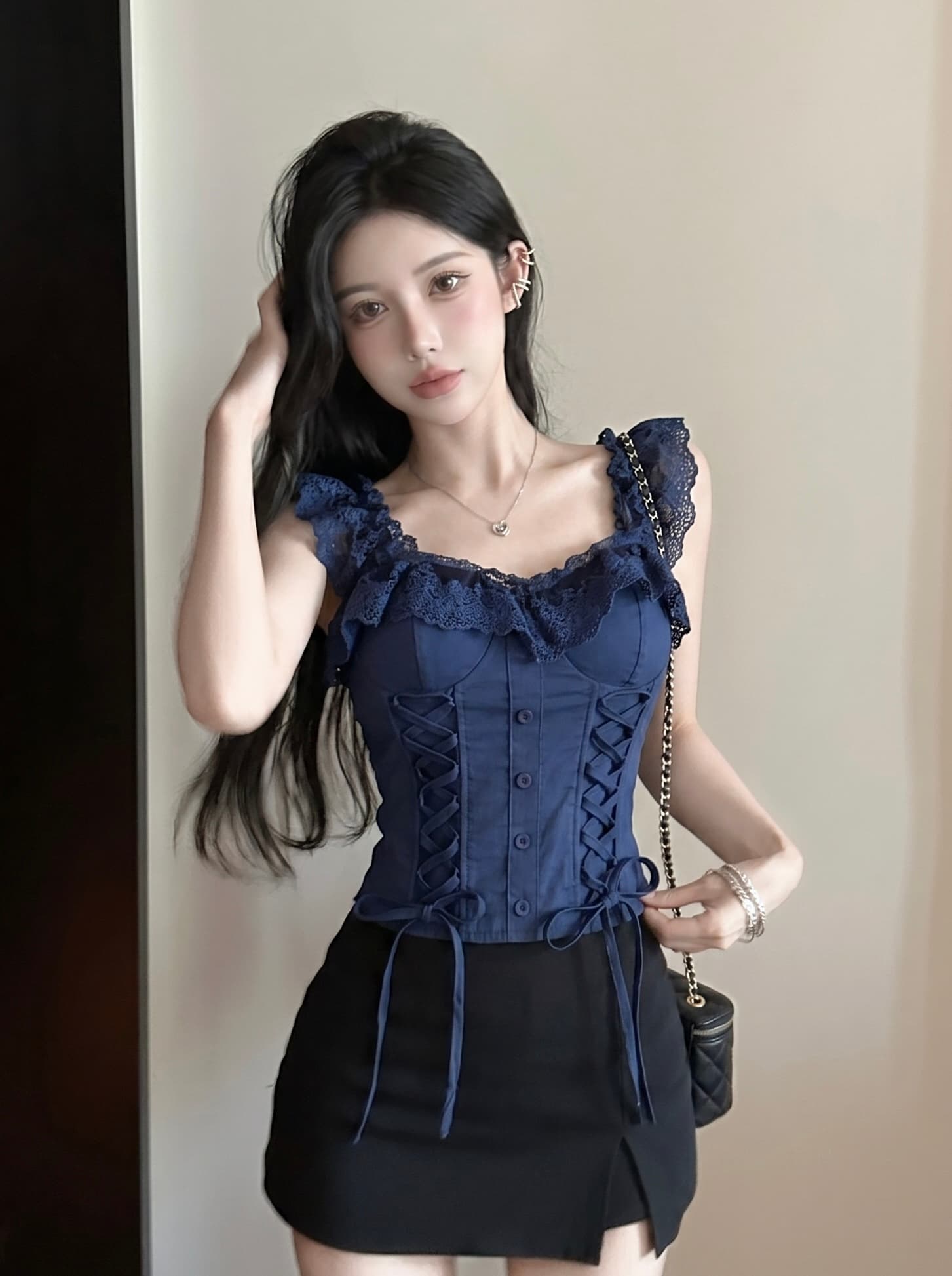 실사 레이스 조각 스트랩 허리 수축 생선뼈 코르셋 여성 여름 몸매 가꾸기 핫걸 벨트 가슴 패드 튜브탑 조끼 여성 상세 이미지 3