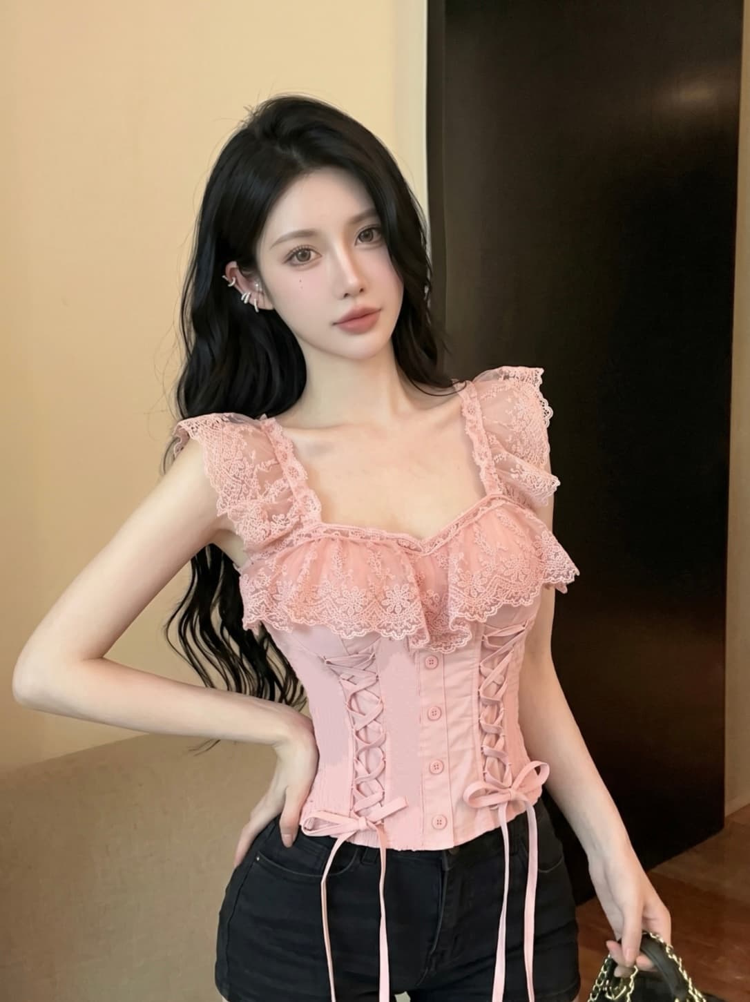 실사 레이스 조각 스트랩 허리 수축 생선뼈 코르셋 여성 여름 몸매 가꾸기 핫걸 벨트 가슴 패드 튜브탑 조끼 여성 상세 이미지 5