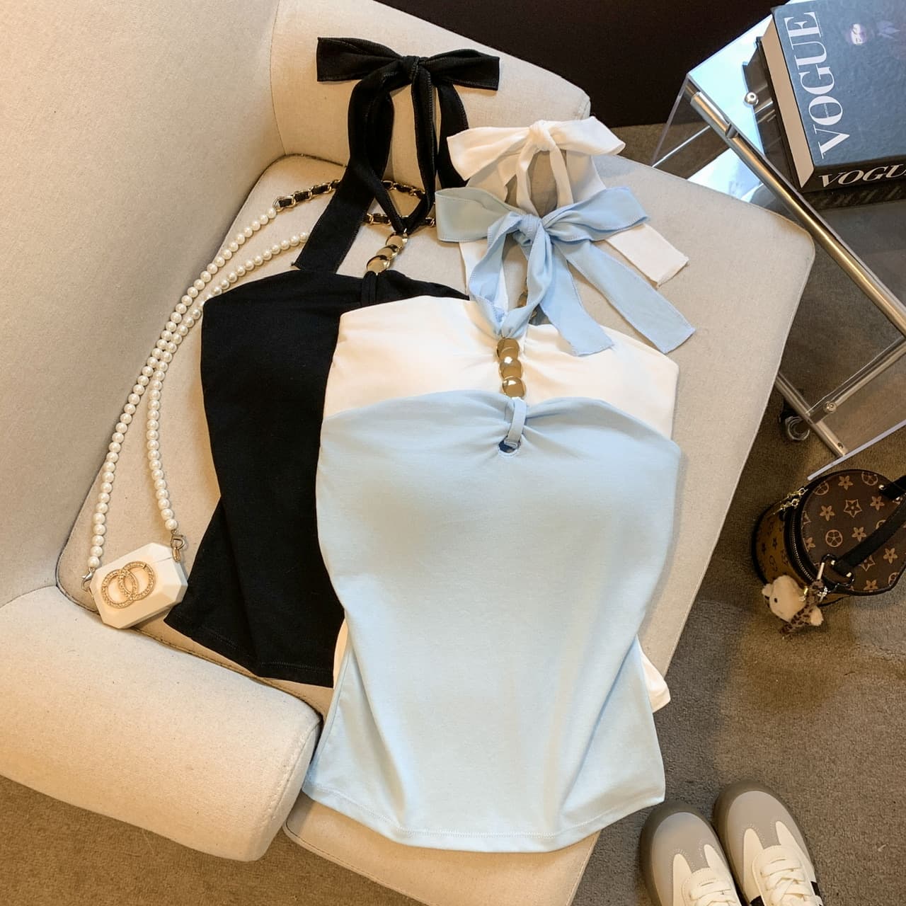 실사 행침 목 슬립 구슬 사슬 오프숄더 튜브탑 조끼 섹시함 몸매 가꾸기 벨트 가슴 패드 민소매 맨위 여성 외출용 상세 이미지 2
