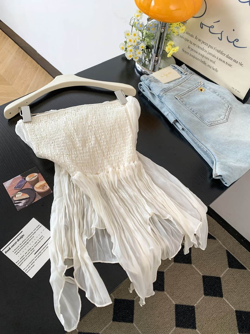 실사 순수한 욕망 핫걸 보트넥 튜브탑 조끼 여성 여름 불규칙 밑단 주름 몸매 가꾸기 허리 수축 짧은 맨위 상세 이미지 7
