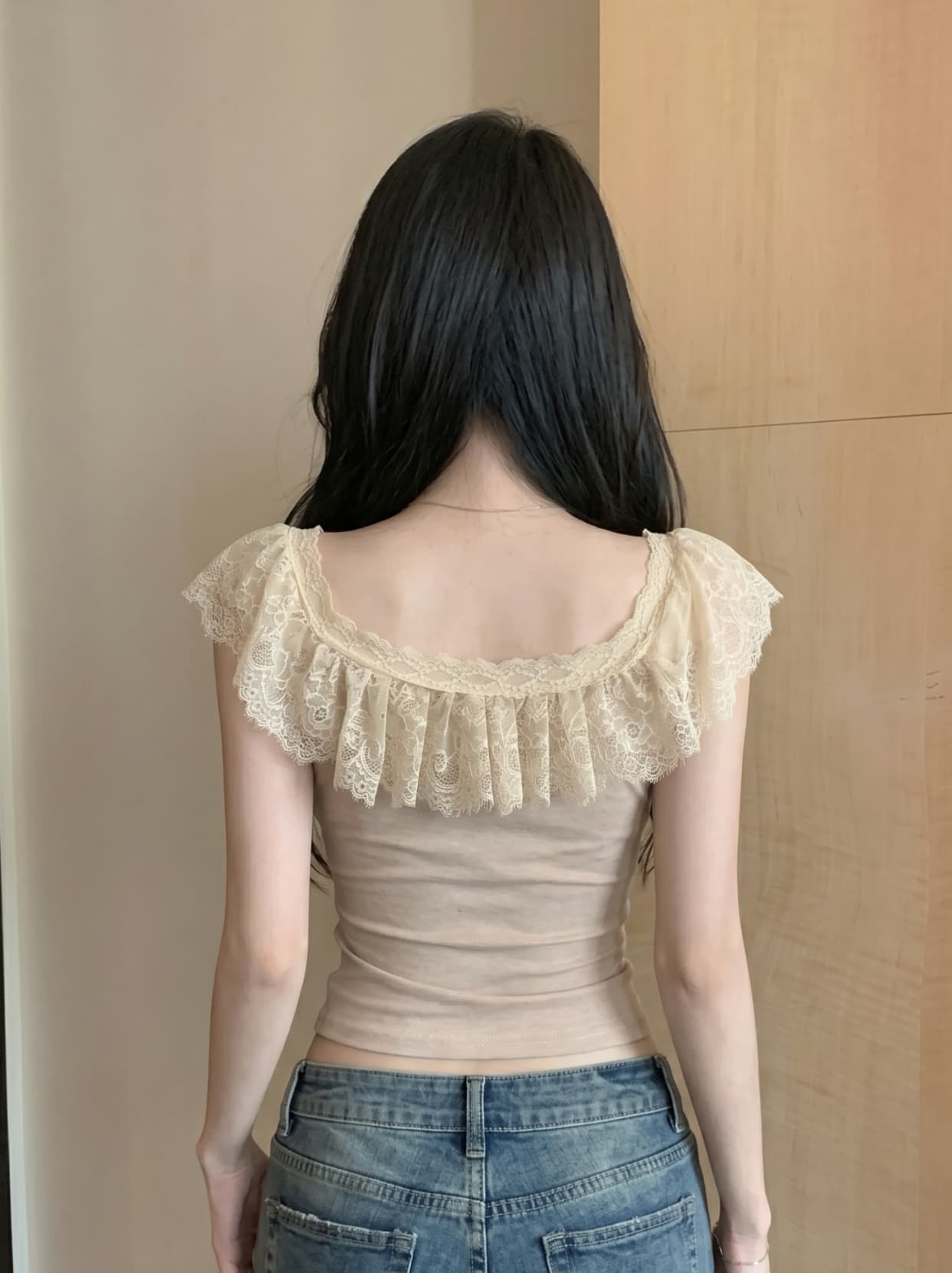 실사 한 부서 작은 대중 레이스 조각 라운드 넥 민소매 티셔츠 여성 여름 새로운 디자인 센스 몸매 가꾸기 슬림해 보이는 맨위 상세 이미지 6