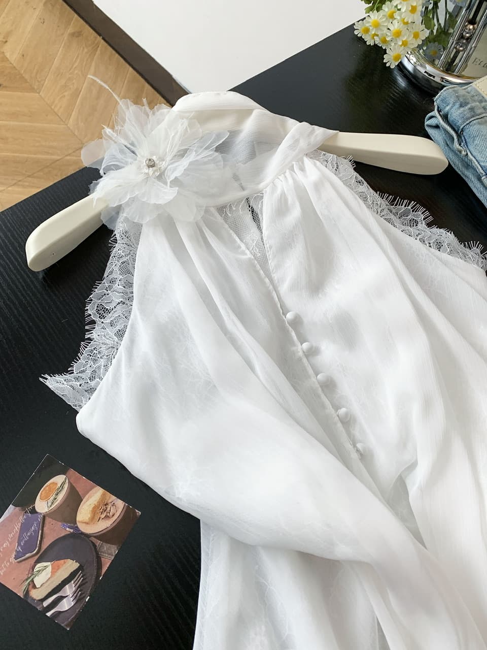 실사 한국 스타일 휴가 바람 행침 목 민소매 품격 오픈 가디건 여성 여름 출퇴근 루즈핏 레이스 조각 우아함 맨위 상세 이미지 3