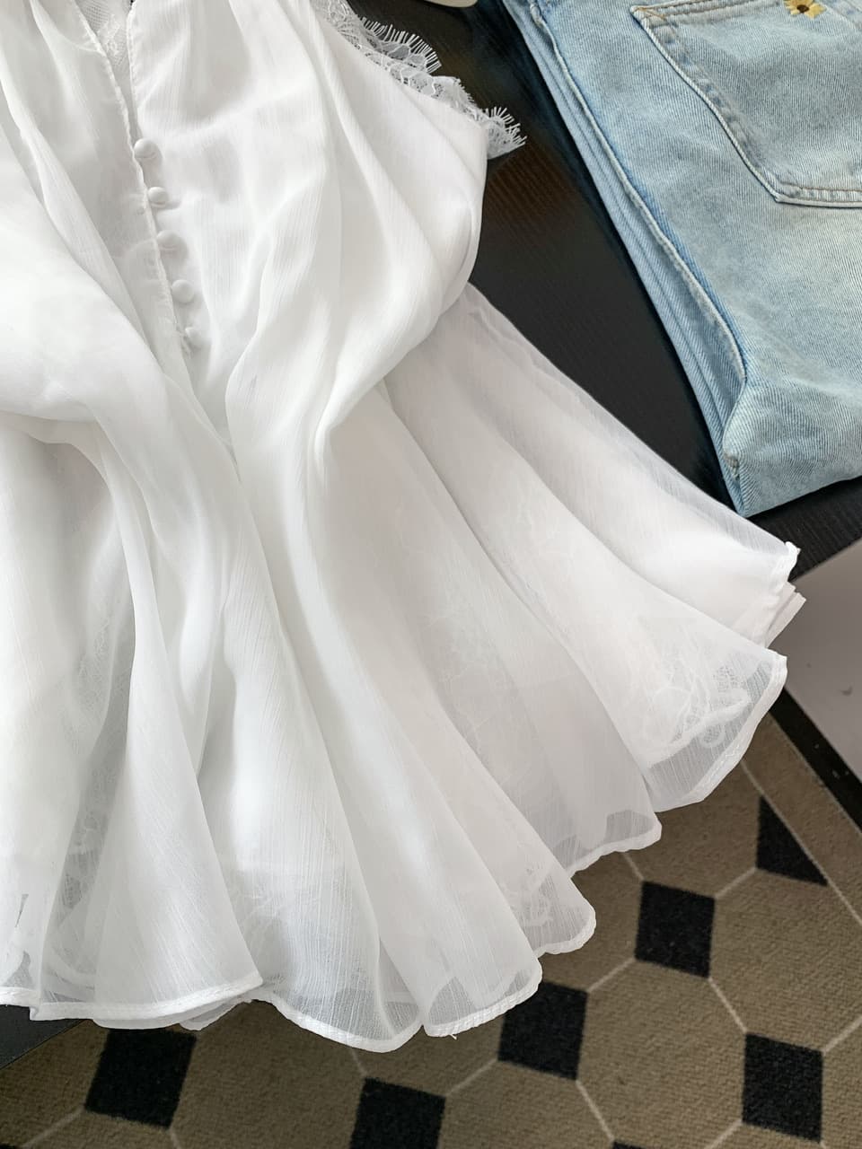 실사 한국 스타일 휴가 바람 행침 목 민소매 품격 오픈 가디건 여성 여름 출퇴근 루즈핏 레이스 조각 우아함 맨위 상세 이미지 6