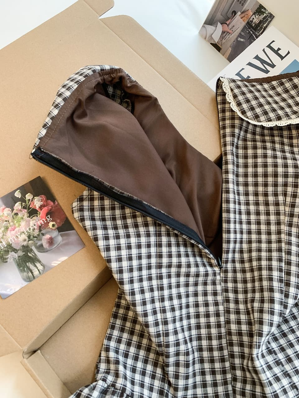 실사 프랑스식 레트로 체크무늬 여성 드레스 베이비 칼라 허리 수축 슬림해 보이는 학원 스타일 연령 감소 품격 작은 미니 스커트 상세 이미지 7
