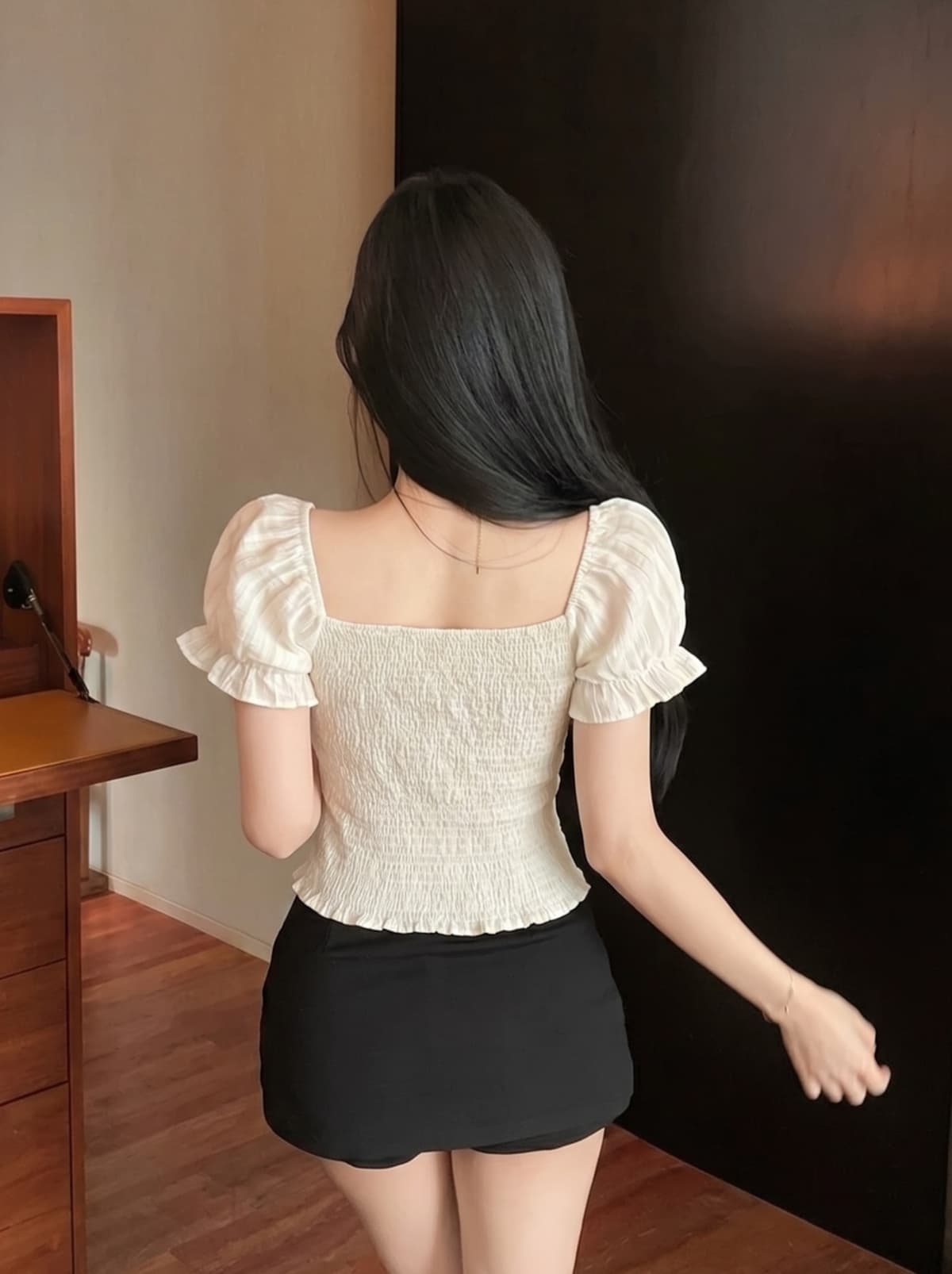 실사 광장 칼라 거품 소매 레이스 조각 반팔 티셔츠 여성 여름 나비 매듭 디자인 센스 연령 감소 슬림해 보이는 맨위 상세 이미지 7