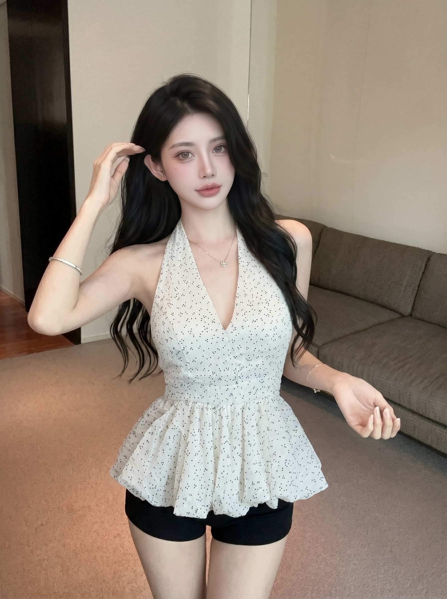 실사 한 부서 ins 빛 요리 한 핫걸 꽃무늬 2026 년 여성 여름 새로운 연령 감소 허리 수축 꽃밭 밑단 조끼 상세 이미지 1