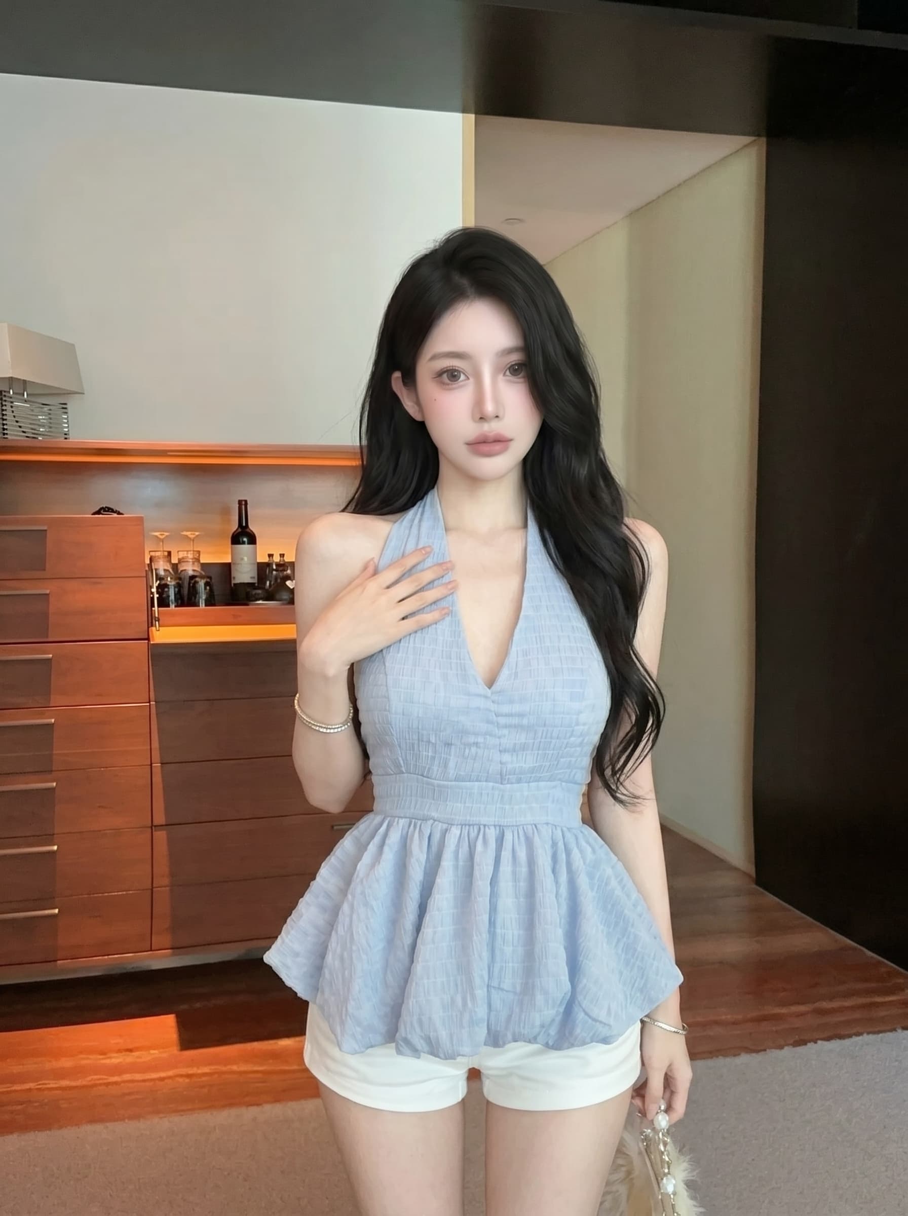 실사 한 부서 ins 빛 요리 한 핫걸 꽃무늬 2026 년 여성 여름 새로운 연령 감소 허리 수축 꽃밭 밑단 조끼 상세 이미지 6