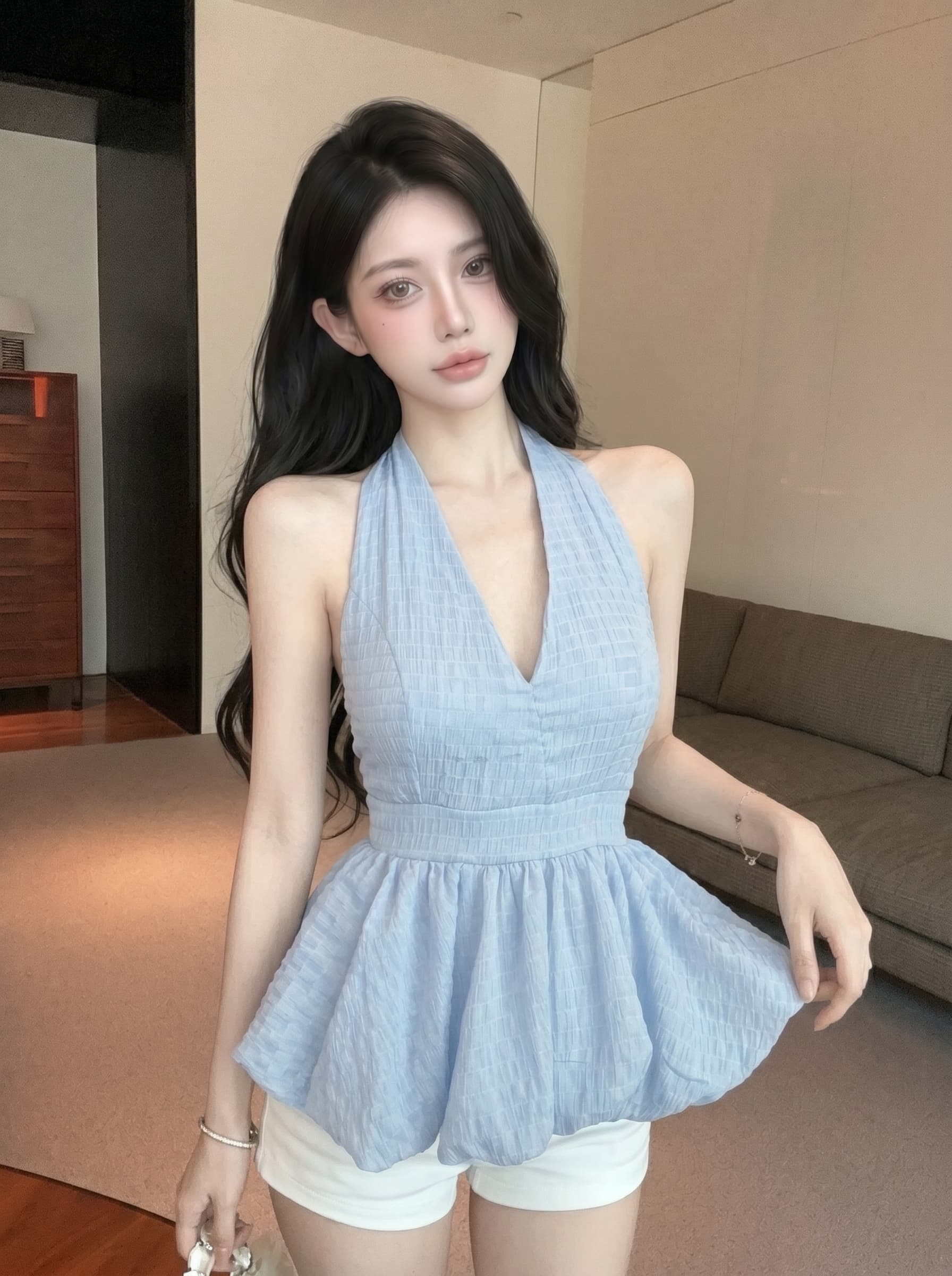 실사 한 부서 ins 빛 요리 한 핫걸 꽃무늬 2026 년 여성 여름 새로운 연령 감소 허리 수축 꽃밭 밑단 조끼 상세 이미지 7