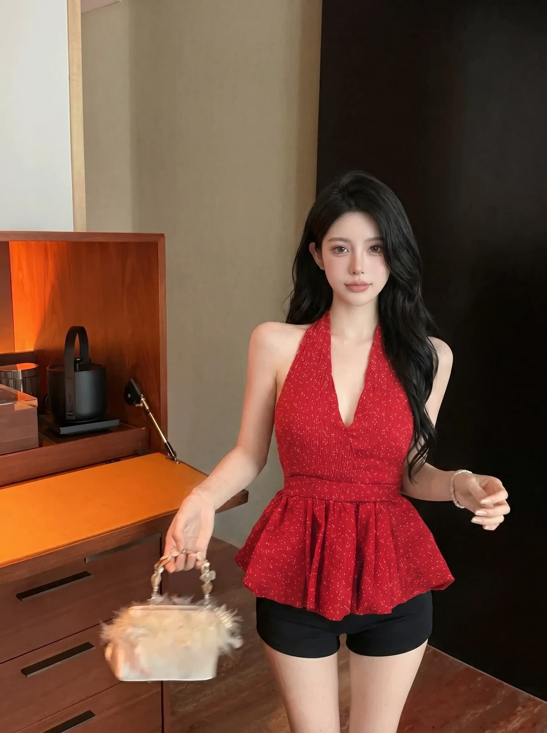 실사 한 부서 ins 빛 요리 한 핫걸 꽃무늬 2026 년 여성 여름 새로운 연령 감소 허리 수축 꽃밭 밑단 조끼 상세 이미지 13