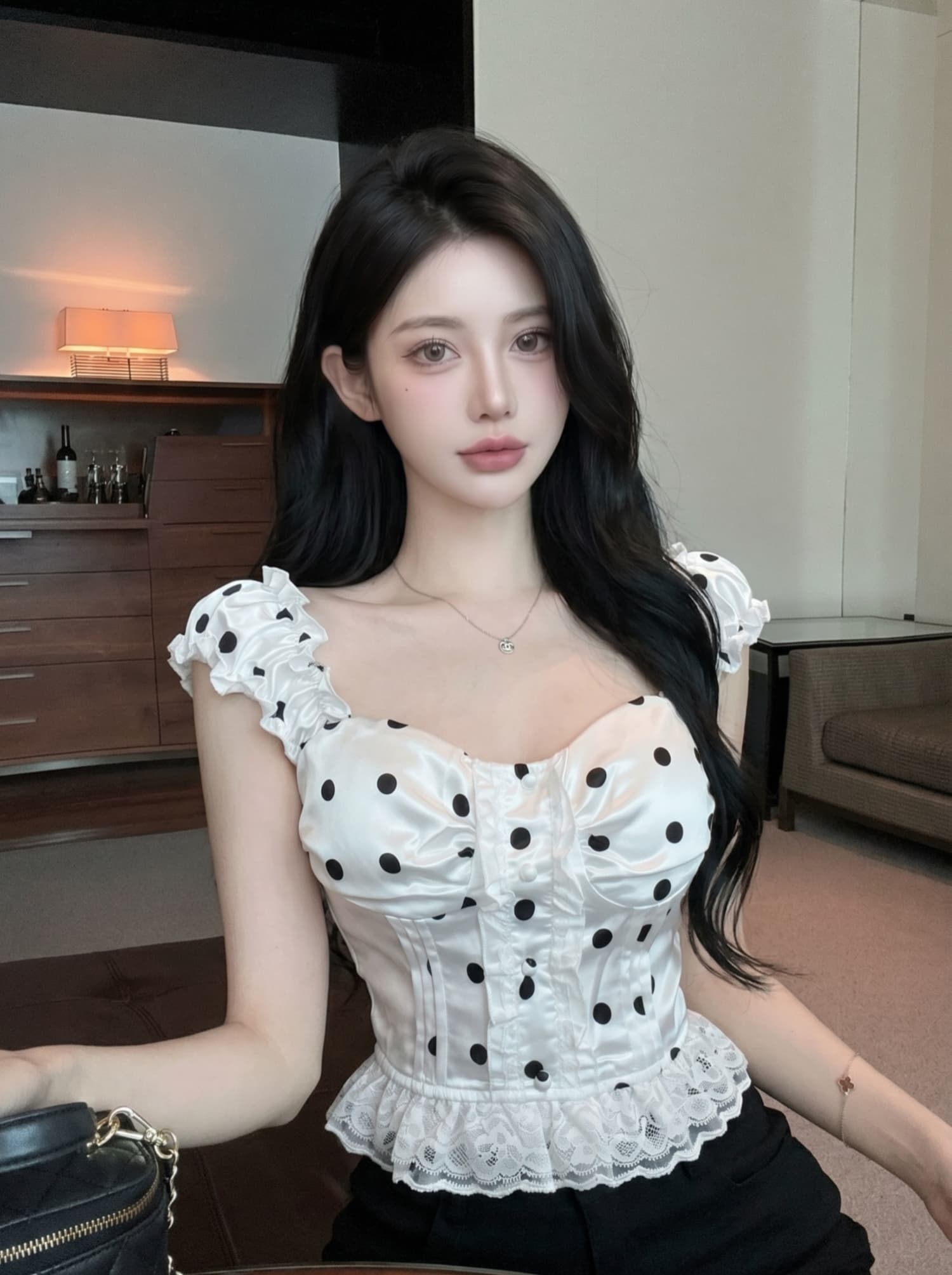 실사 프랑스식 달콤한 스타일 도트 무늬 레이스 캐미솔 여름 새로운 작은 키 디자인 센스 스택 착용 맨위 이미지 2