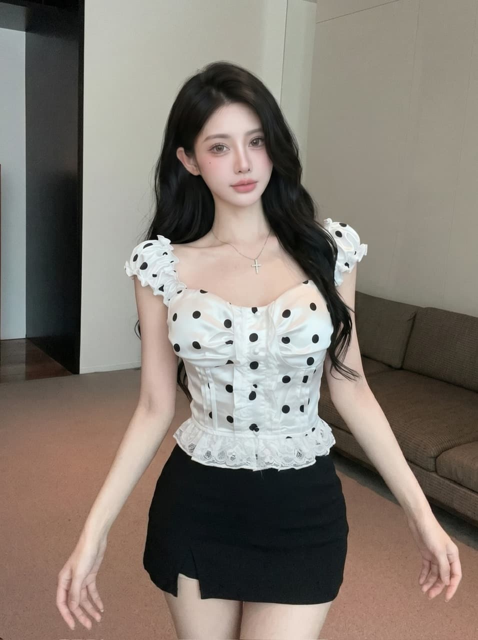 실사 프랑스식 달콤한 스타일 도트 무늬 레이스 캐미솔 여름 새로운 작은 키 디자인 센스 스택 착용 맨위 상세 이미지 1