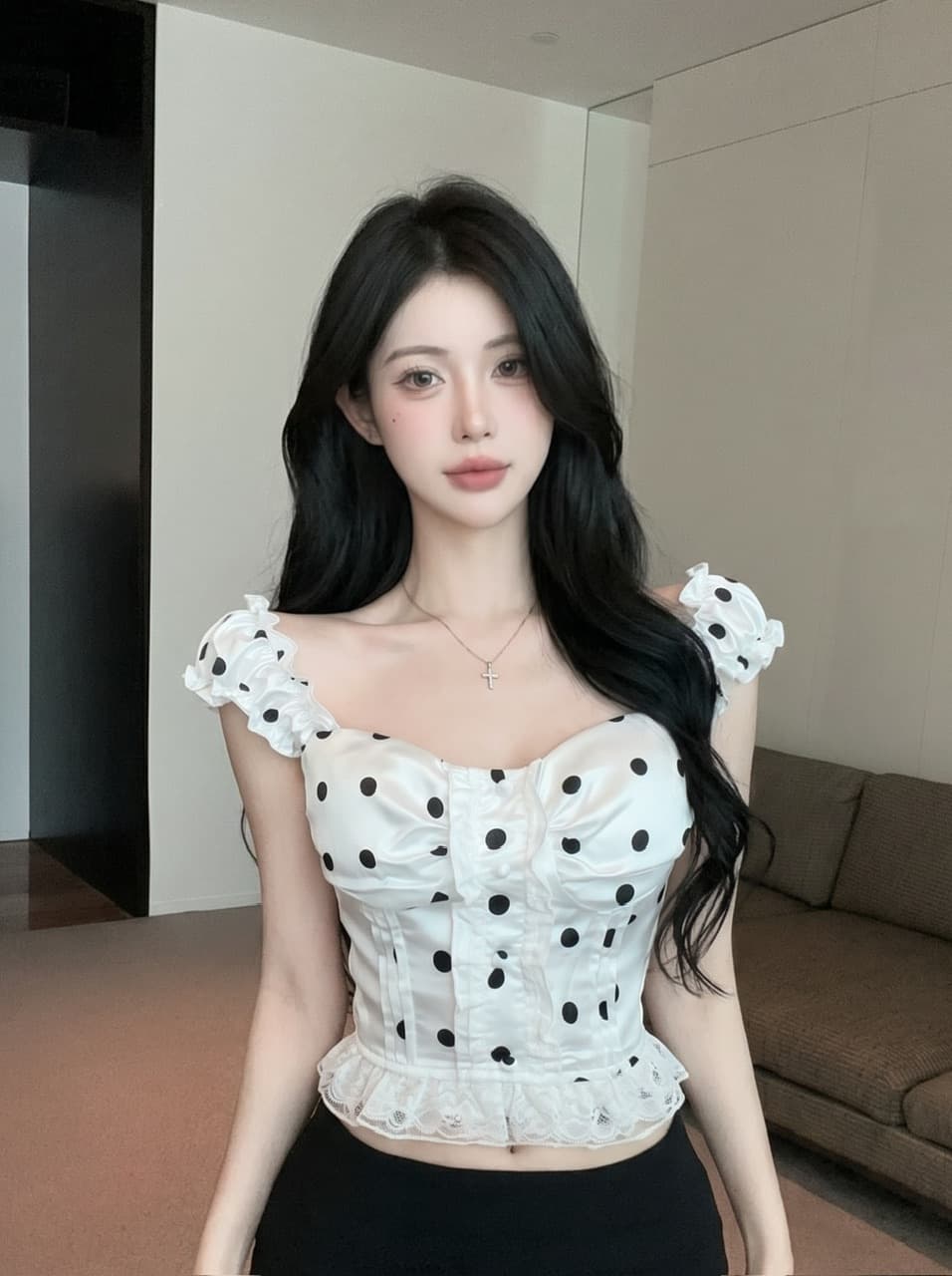 실사 프랑스식 달콤한 스타일 도트 무늬 레이스 캐미솔 여름 새로운 작은 키 디자인 센스 스택 착용 맨위 상세 이미지 2