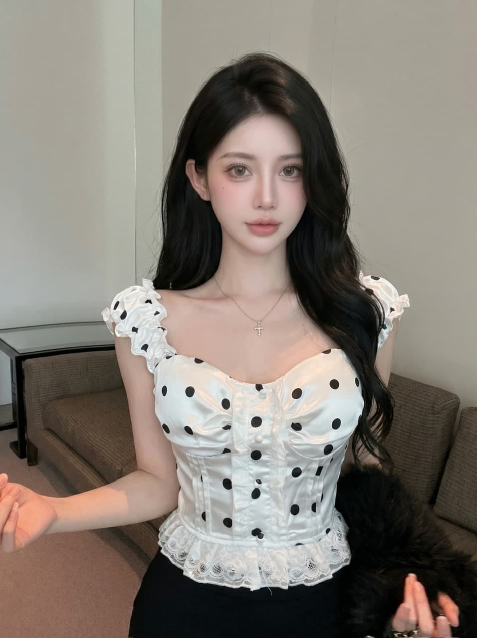 실사 프랑스식 달콤한 스타일 도트 무늬 레이스 캐미솔 여름 새로운 작은 키 디자인 센스 스택 착용 맨위 상세 이미지 3