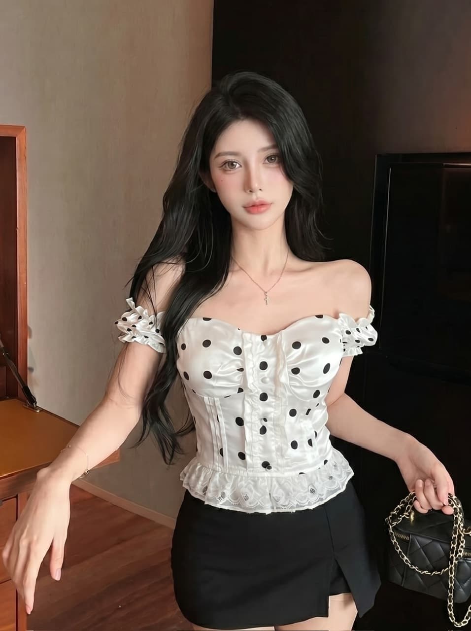 실사 프랑스식 달콤한 스타일 도트 무늬 레이스 캐미솔 여름 새로운 작은 키 디자인 센스 스택 착용 맨위 상세 이미지 7