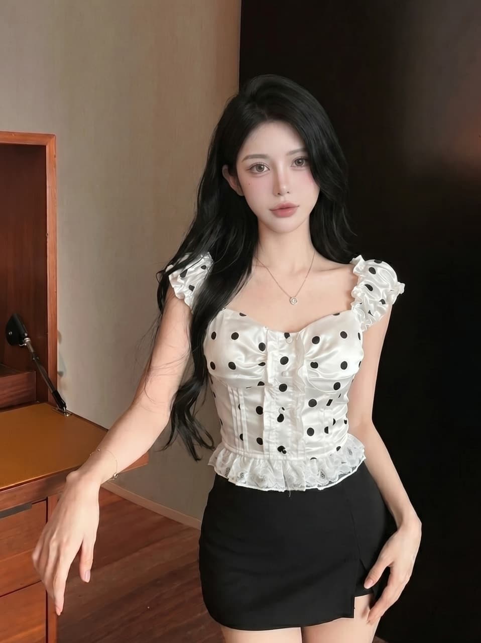 실사 프랑스식 달콤한 스타일 도트 무늬 레이스 캐미솔 여름 새로운 작은 키 디자인 센스 스택 착용 맨위 상세 이미지 10