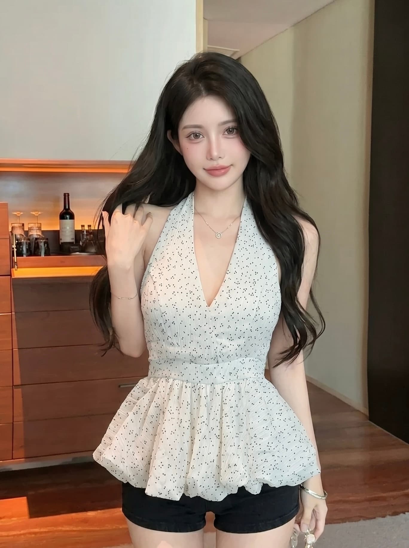 실사 한 부서 ins 빛 요리 한 핫걸 꽃무늬 2026 년 여성 여름 새로운 연령 감소 허리 수축 꽃밭 밑단 조끼 이미지 3