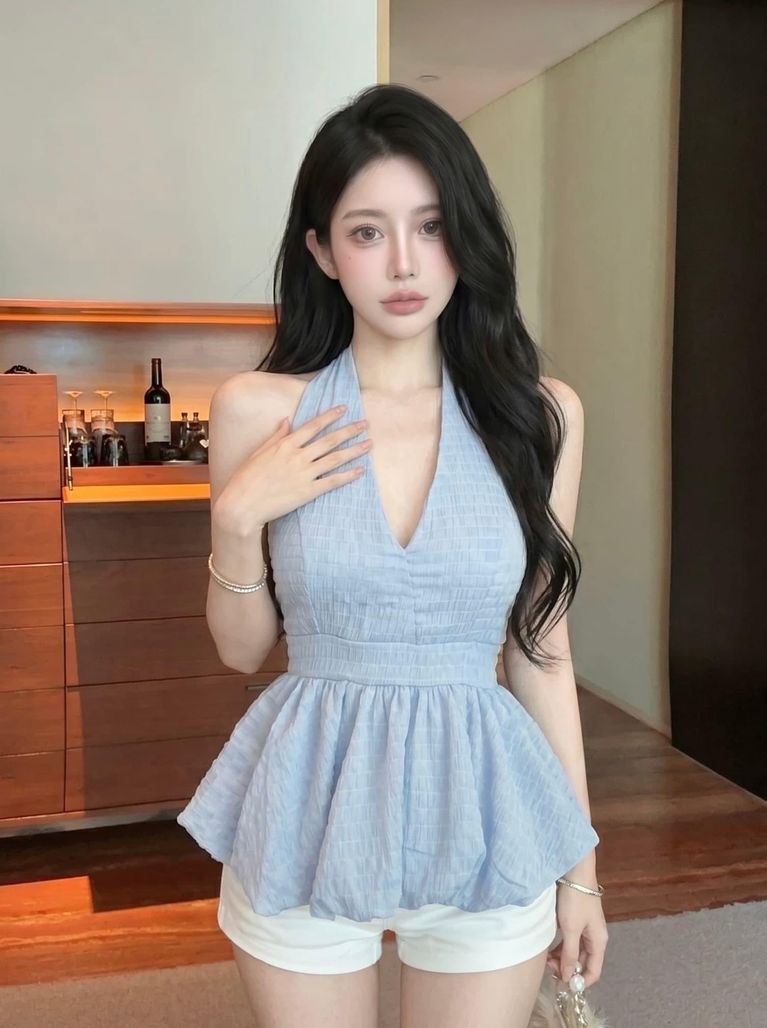 실사 한 부서 ins 빛 요리 한 핫걸 꽃무늬 2026 년 여성 여름 새로운 연령 감소 허리 수축 꽃밭 밑단 조끼 이미지 4