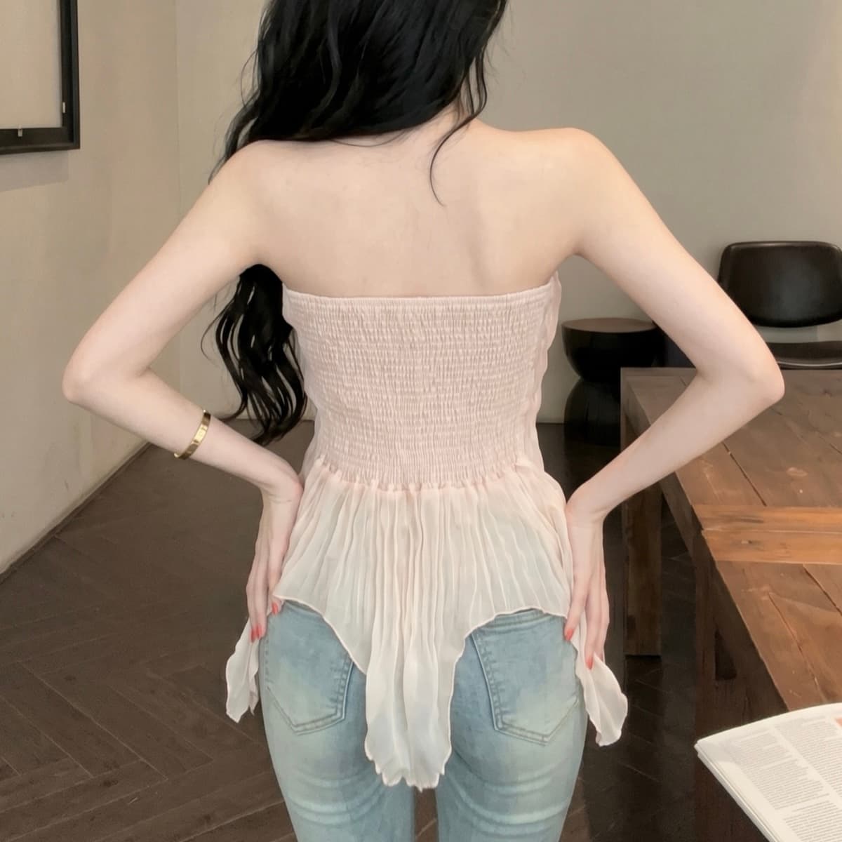 실사 불규칙 섹시함 백리스 민소매 튜브탑 조끼 여성 여름 아름다운 포장 가슴 핫걸 몸매 가꾸기 외출용 맨위 이미지 6