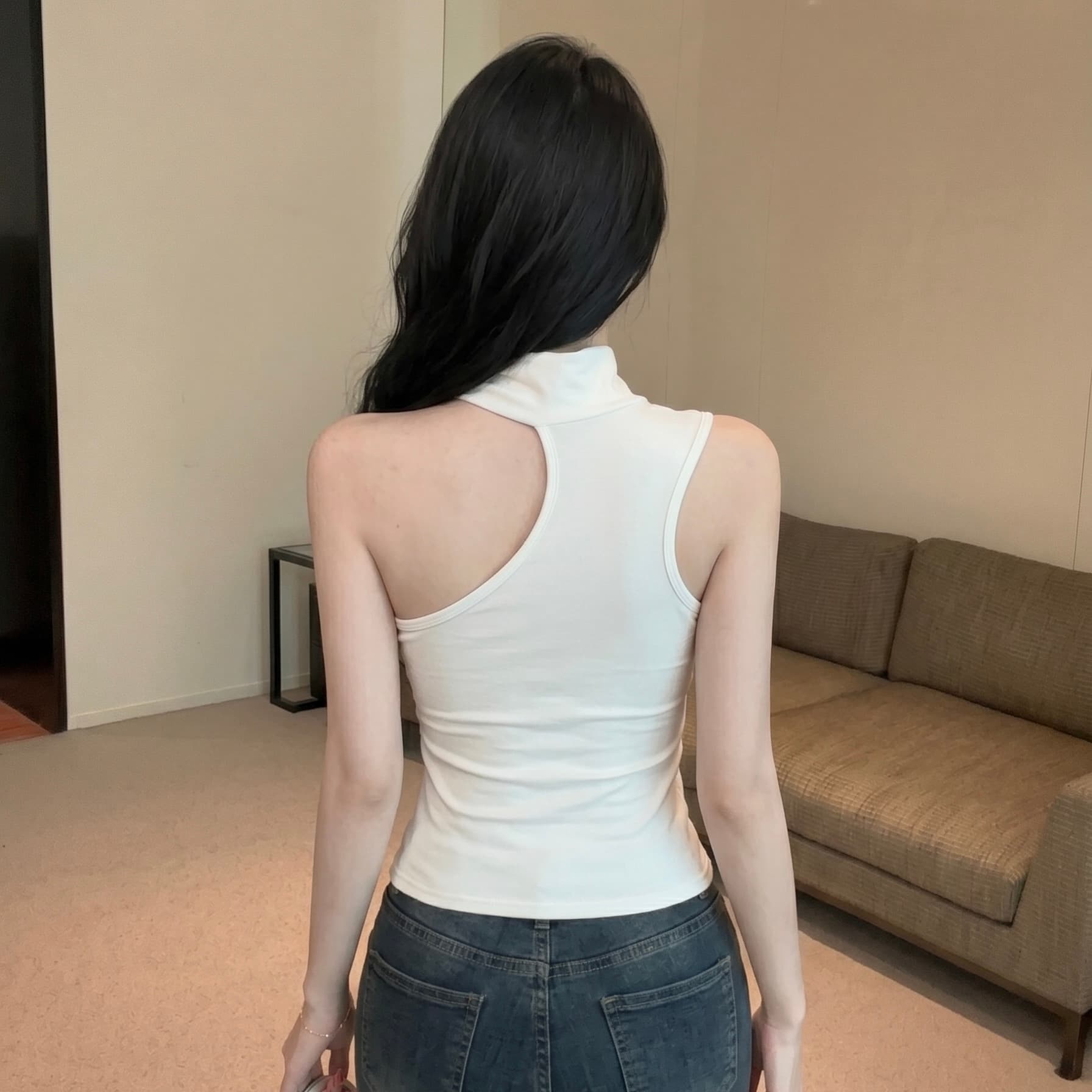 실사 섹시함 핫걸 바람 오프숄더 나비 매듭 조끼 여성 여름 새로운 몸매 가꾸기 벨트 가슴 패드 만나는 쇼트 스타일 맨위 이미지 6