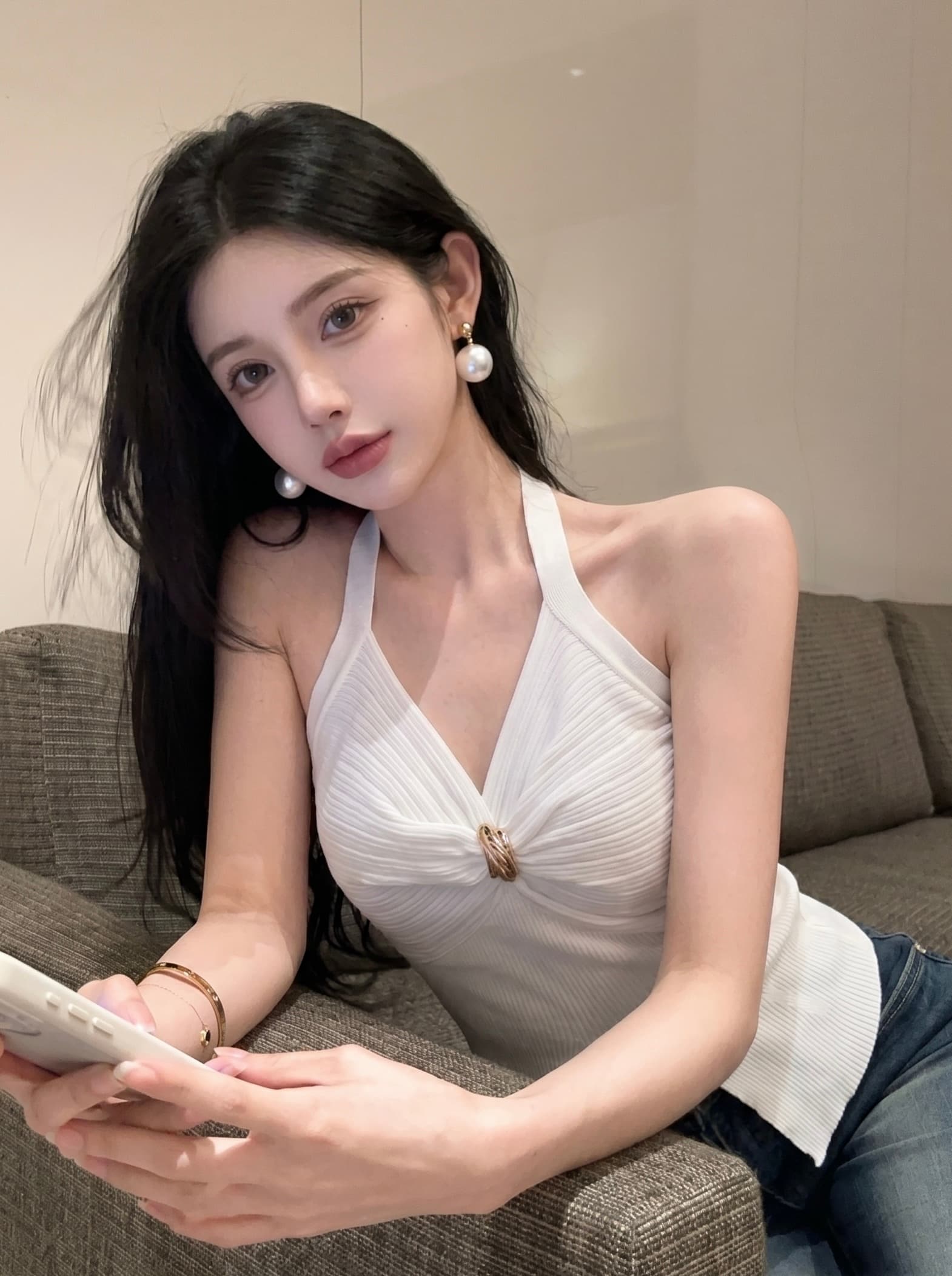 실사 순수한 욕망 비틀림 백리스 행침 목 캐미솔 여름 디자인 센스 몸매 가꾸기 허리 수축 쇼트 스타일 외출용 맨위 상세 이미지 8