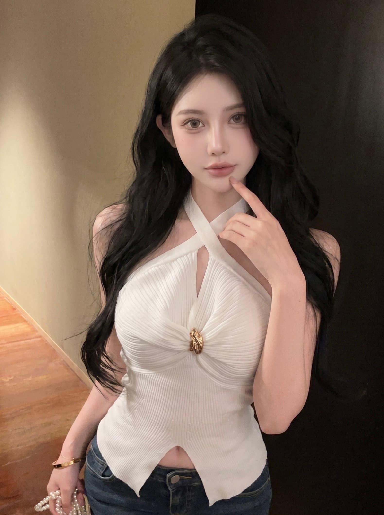 실사 순수한 욕망 비틀림 백리스 행침 목 캐미솔 여름 디자인 센스 몸매 가꾸기 허리 수축 쇼트 스타일 외출용 맨위 상세 이미지 12