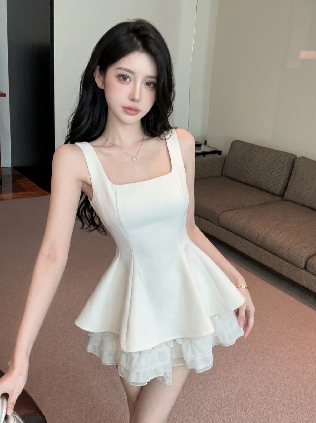 실사 프랑스식 부드러운 바람 슈퍼 잘 생긴 ~ 중 허리 수축 퍼프 미니 스커트 작은 키 아름다운 고유 한 슬립 드레스 이미지 3