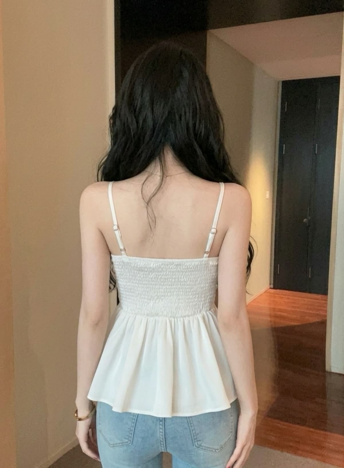 실사 빛 럭셔리 명문 여성 바람 고급 센스 캐미솔 여름 다이아몬드 세팅 V넥 주름 디자인 허리 수축 순수한 욕망 맨위 상세 이미지 9